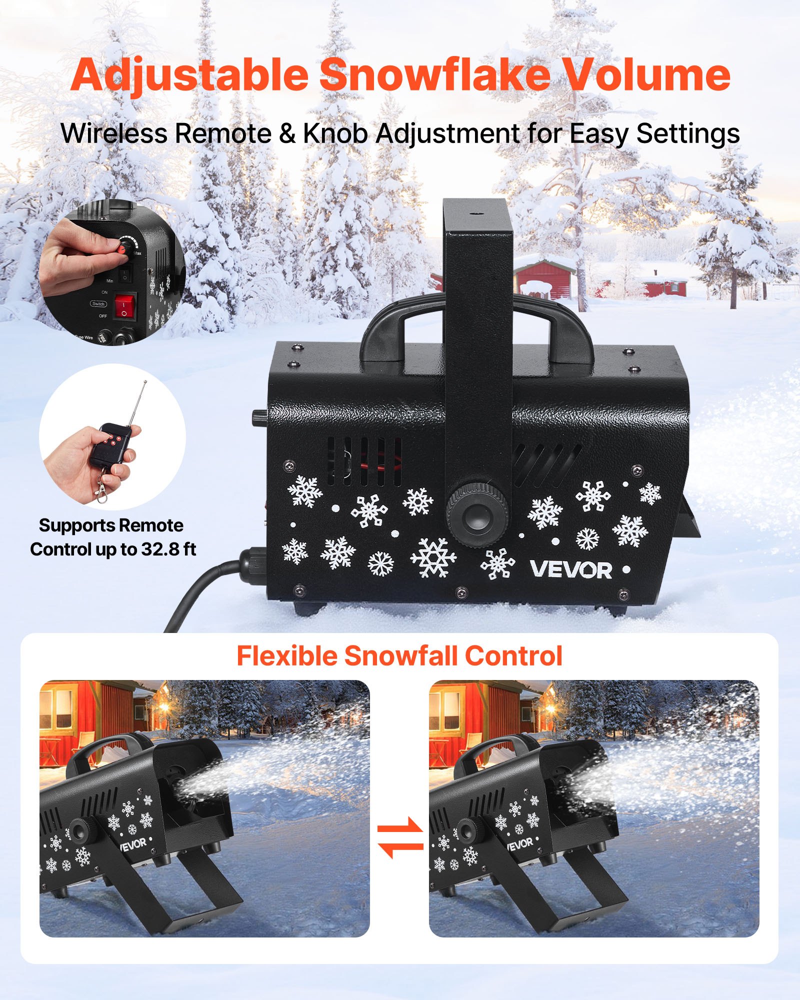 VEVOR Snow Machine, Powerful 1500W, Handheld/Hanging Snow Maker, Wireless Remote Control, Snowflake Maker with 5L Fluid Tank, Snowflake Making Machine for Outdoor & Indoor Christmas Party Decor