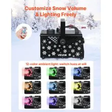 VEVOR 900W Snow Machine with 9 LED RGB Lights, 12 LED Lighting Colors, and Wireless Remote, Handheld/Hanging Outdoor Snowflake Machine Fake Snow Machines with 1L Tank for Christmas Party