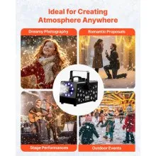 VEVOR 900W Snow Machine with 9 LED RGB Lights, 12 LED Lighting Colors, and Wireless Remote, Handheld/Hanging Outdoor Snowflake Machine Fake Snow Machines with 1L Tank for Christmas Party