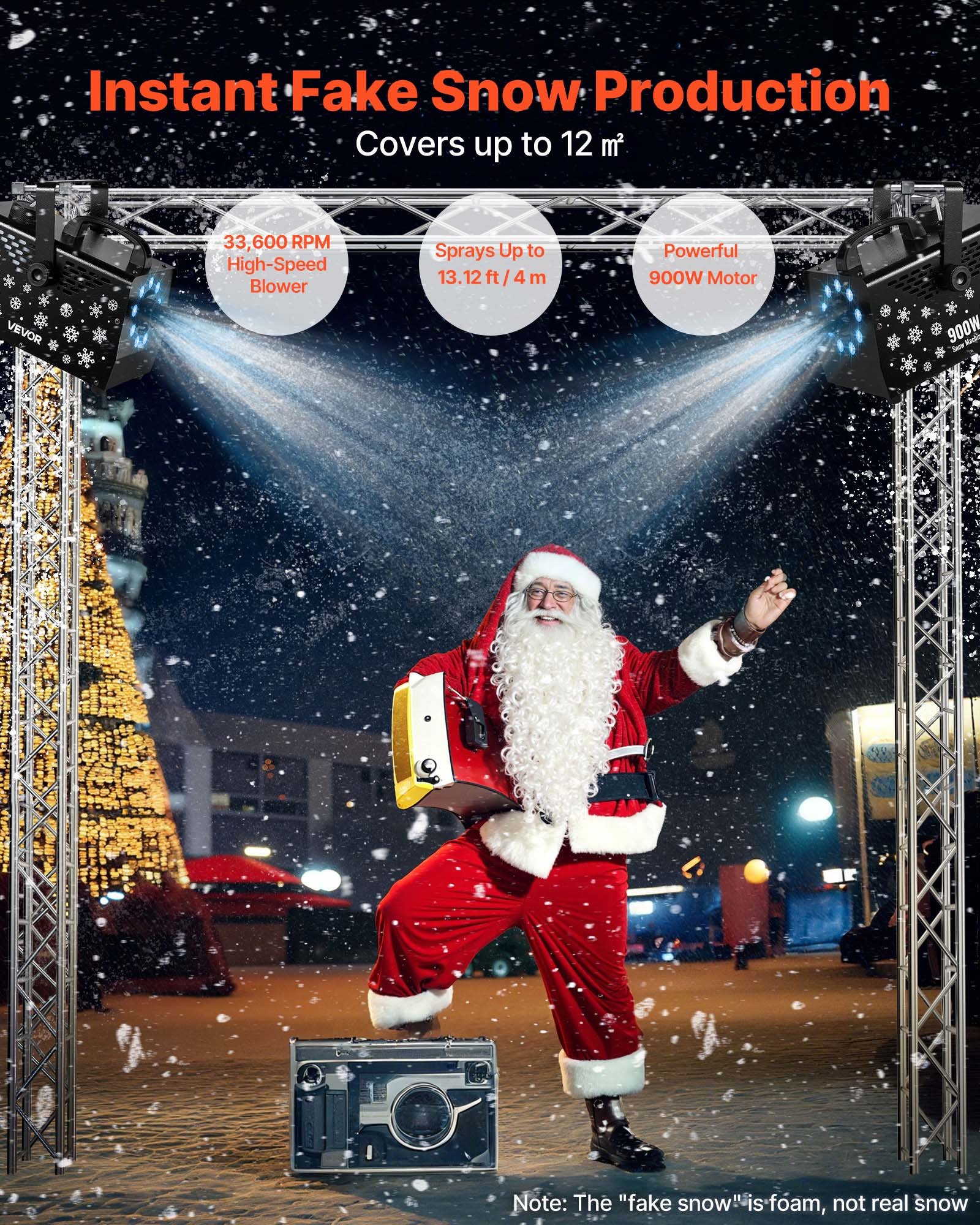 VEVOR 900W Snow Machine with 9 LED RGB Lights, 12 LED Lighting Colors, and Wireless Remote, Handheld/Hanging Outdoor Snowflake Machine Fake Snow Machines with 1L Tank for Christmas Party