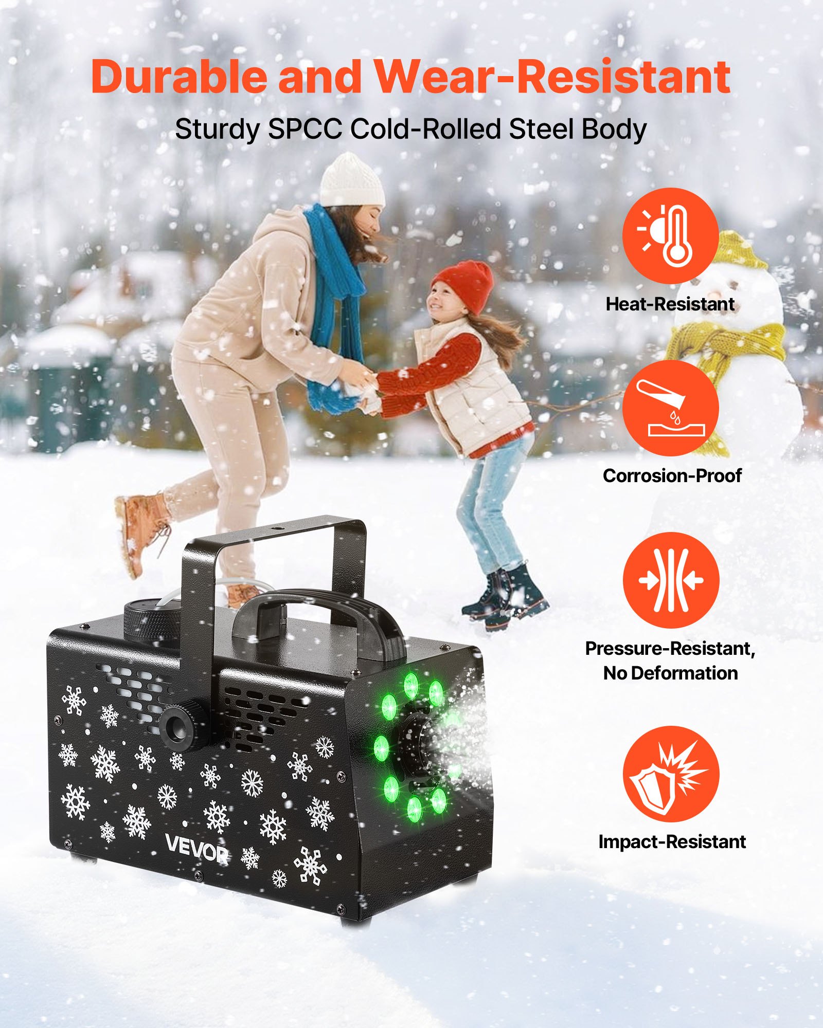 VEVOR 900W Snow Machine with 9 LED RGB Lights, 12 LED Lighting Colors, and Wireless Remote, Handheld/Hanging Outdoor Snowflake Machine Fake Snow Machines with 1L Tank for Christmas Party