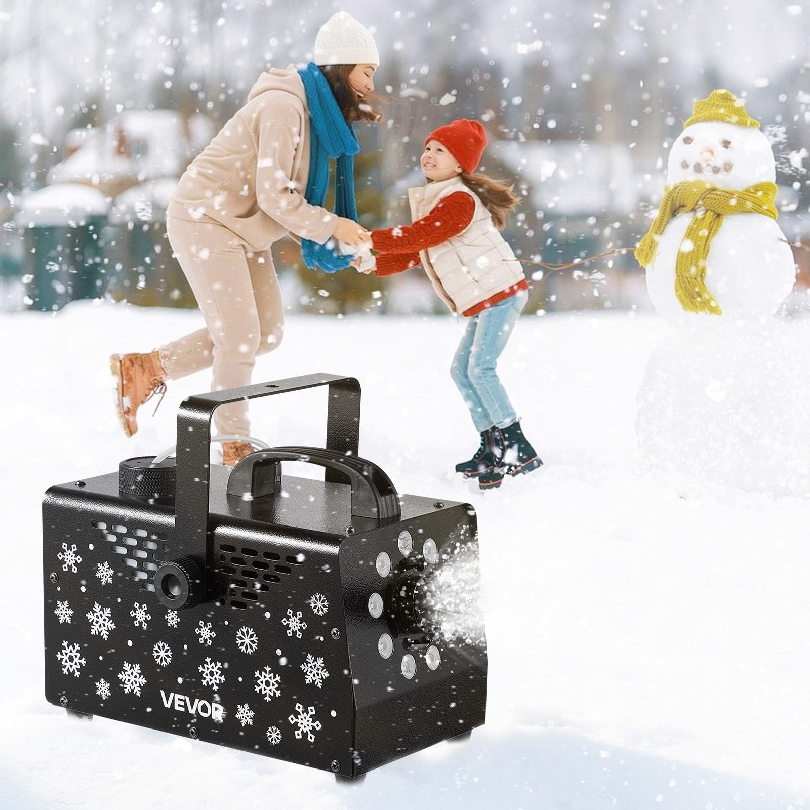 VEVOR 900W Snow Machine with 9 LED RGB Lights, 12 LED Lighting Colors, and Wireless Remote, Handheld/Hanging Outdoor Snowflake Machine Fake Snow Machines with 1L Tank for Christmas Party