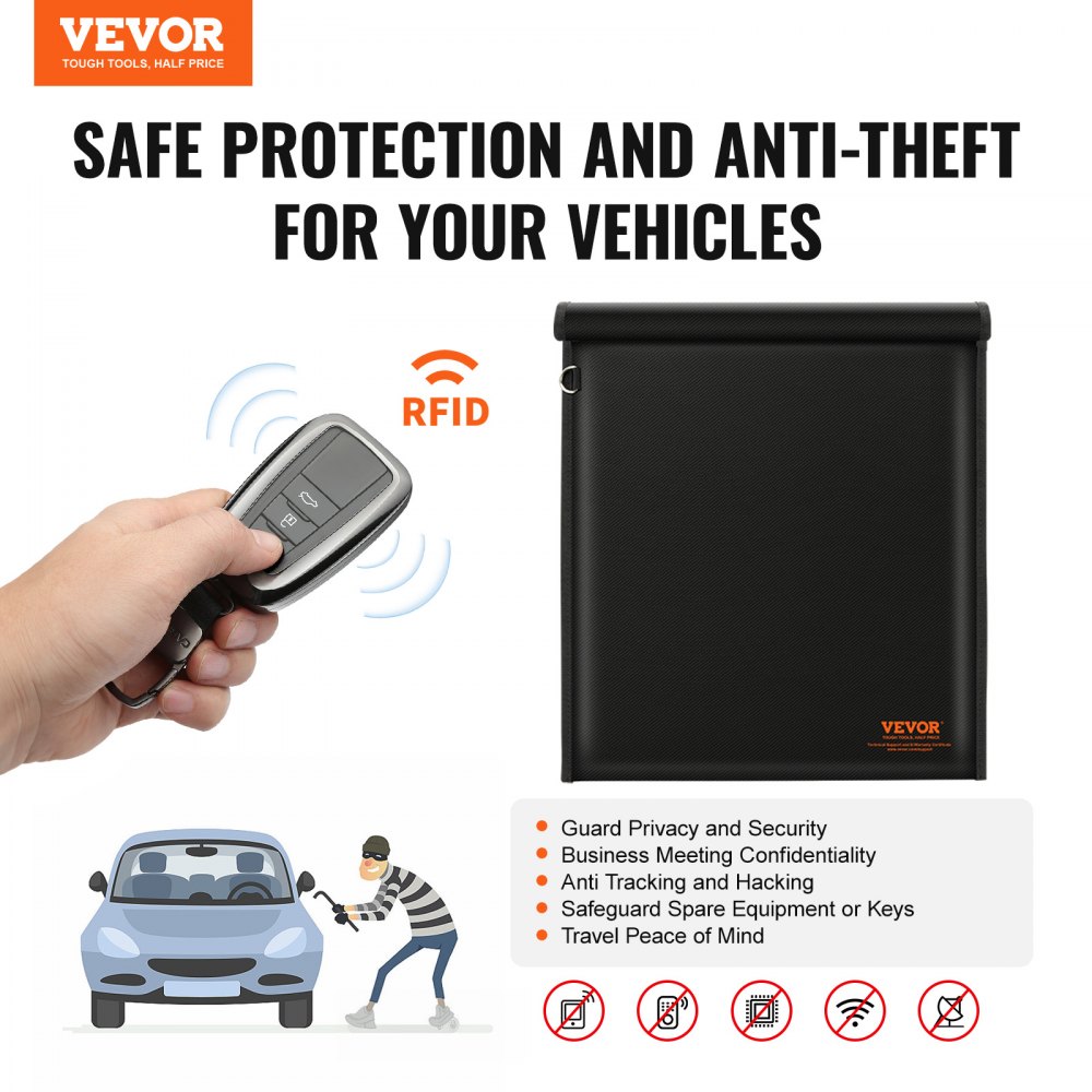 VEVOR Faraday Bag, Faraday Pouch Set for Laptop (16.9 x 15"), Fireproof & Waterproof Faraday Signal Blocking Holder for Car Keys, Phones & Tablets, Anti-Theft Pouch & Anti-Hacking Case Blocker, Black
