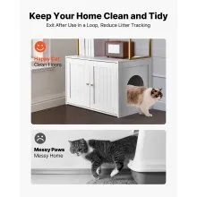 VEVOR Cat Litter Box Enclosure Furniture, 70 cm Hidden Litter Box Cabinet with Metal Legs & 2-Tier Storage Shelves, Waterproof Cat Washroom Cat House, Fit Most of Litterbox, for Living Room