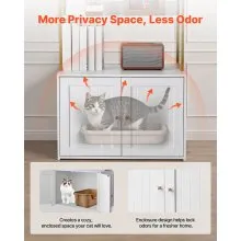 VEVOR Cat Litter Box Enclosure Furniture, 70 cm Hidden Litter Box Cabinet with Metal Legs & 2-Tier Storage Shelves, Waterproof Cat Washroom Cat House, Fit Most of Litterbox, for Living Room