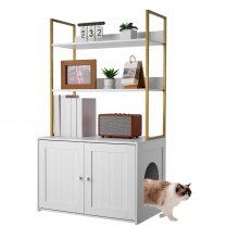 VEVOR Cat Litter Box Enclosure Furniture, 70 cm Hidden Litter Box Cabinet with Metal Legs & 2-Tier Storage Shelves, Waterproof Cat Washroom Cat House, Fit Most of Litterbox, for Living Room