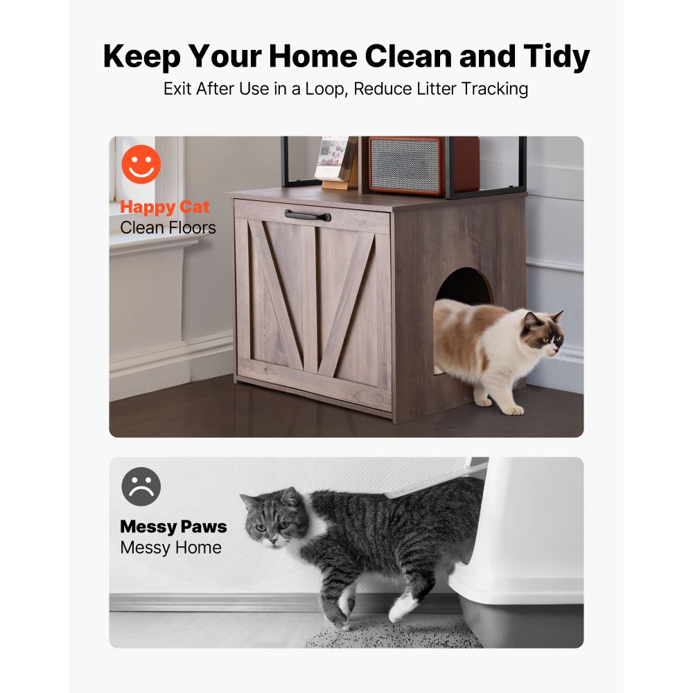 VEVOR Cat Litter Box Enclosure Furniture, 60 cm Hidden Litter Box Cabinet with Storage Shelves, Modern Style, Waterproof Cat Washroom Side Table Cat House, Fit Most of Litterbox, for Living Room