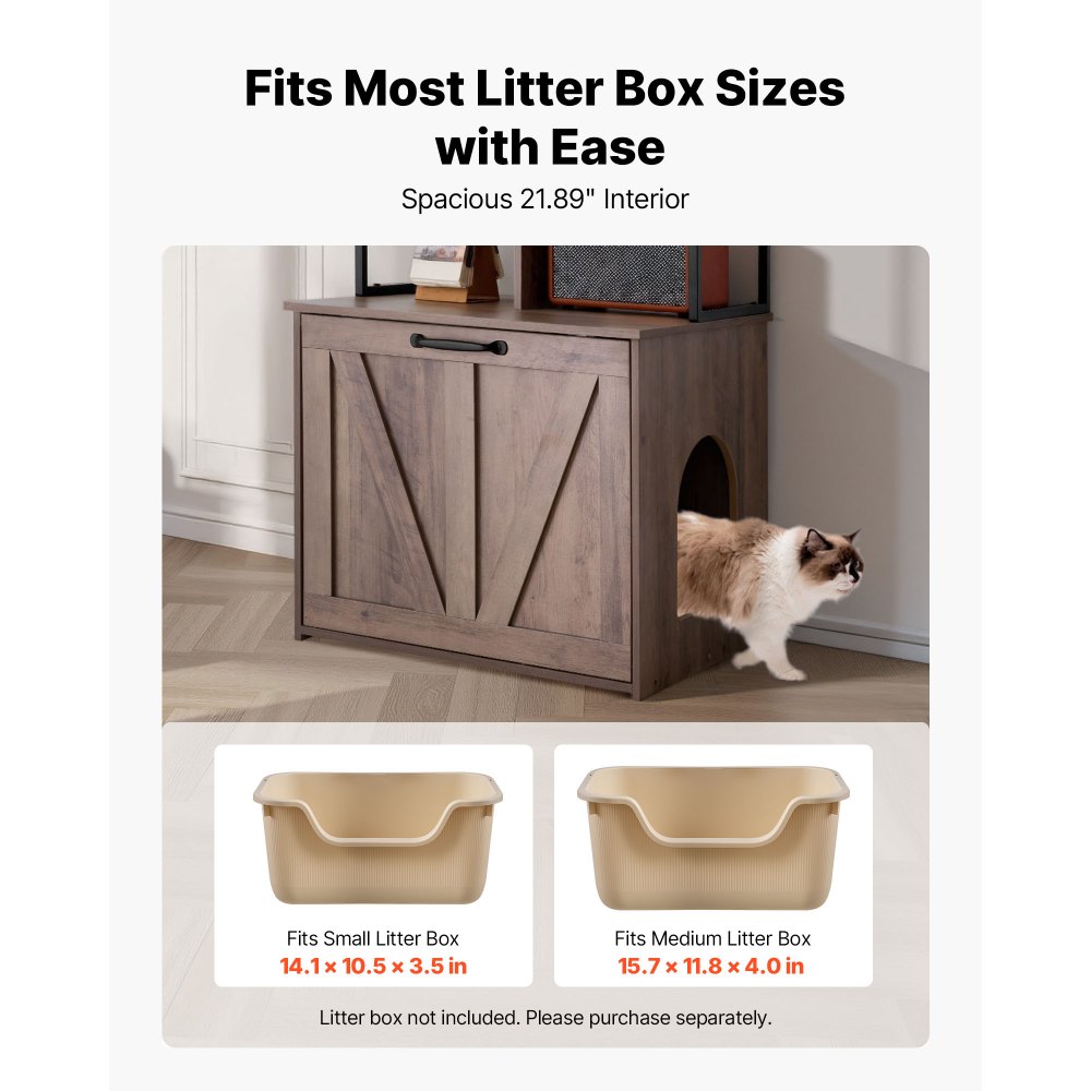 VEVOR Cat Litter Box Enclosure Furniture, 60 cm Hidden Litter Box Cabinet with Storage Shelves, Modern Style, Waterproof Cat Washroom Side Table Cat House, Fit Most of Litterbox, for Living Room