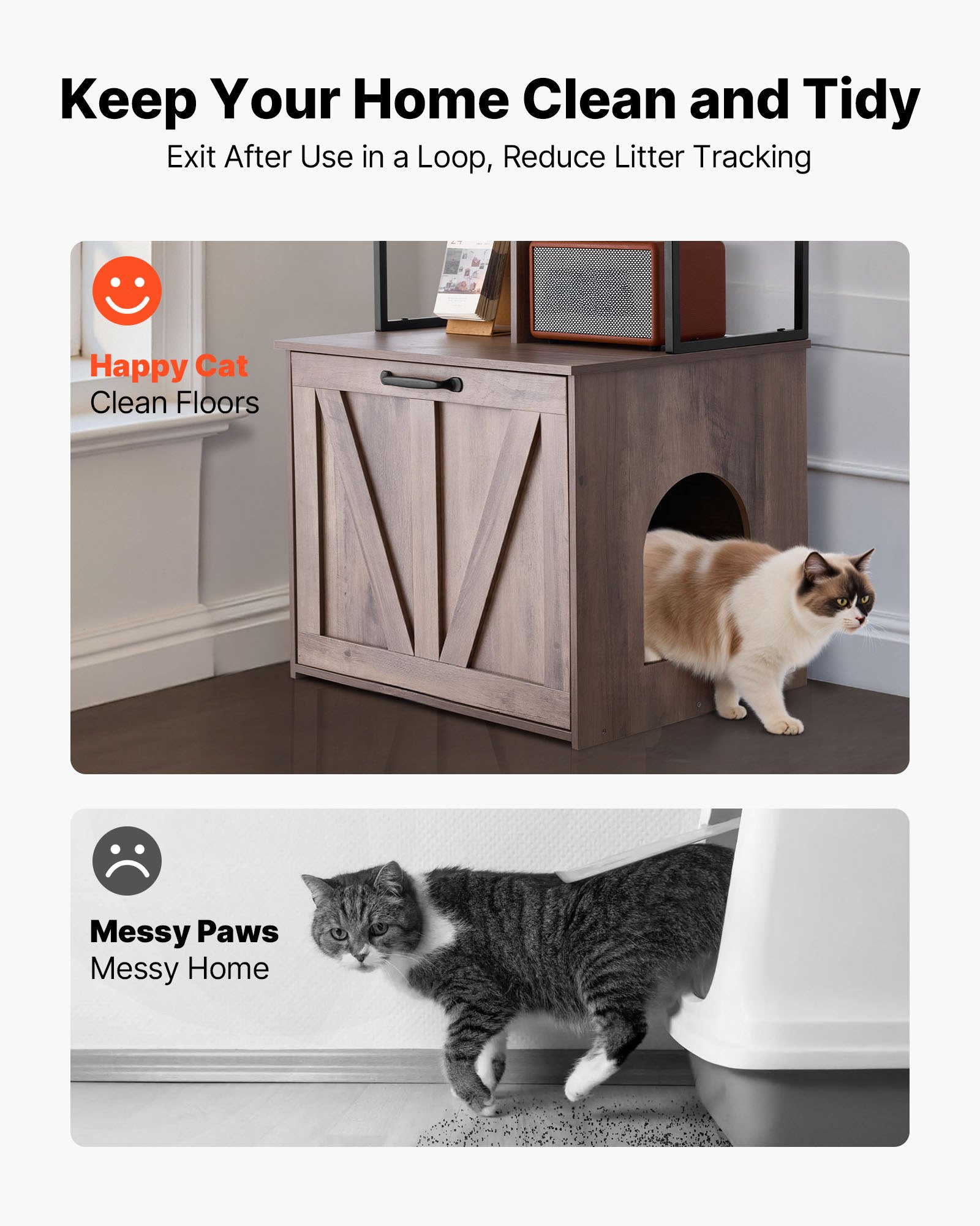 VEVOR Cat Litter Box Enclosure Furniture, 60 cm Hidden Litter Box Cabinet with Storage Shelves, Modern Style, Waterproof Cat Washroom Side Table Cat House, Fit Most of Litterbox, for Living Room