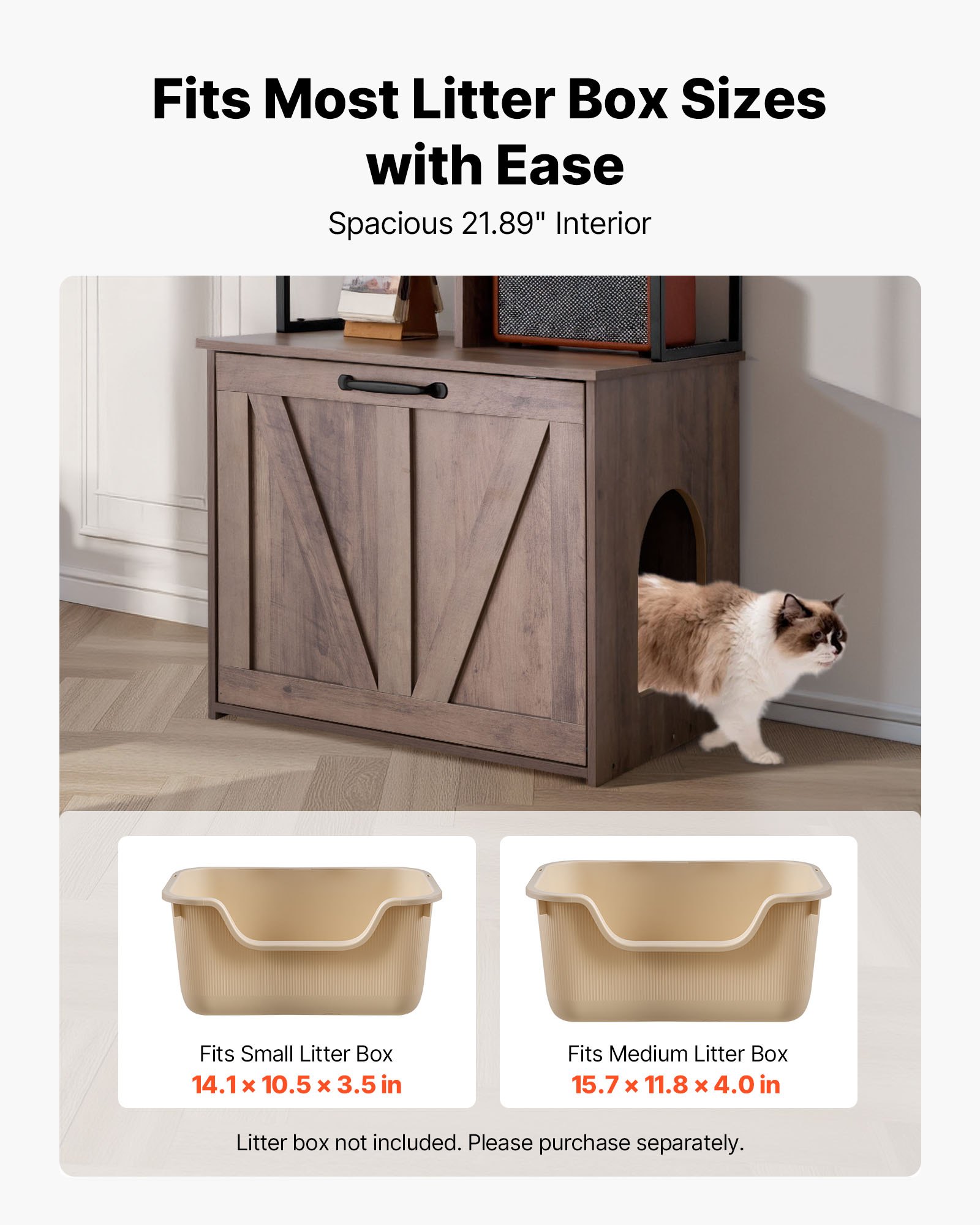 VEVOR Cat Litter Box Enclosure Furniture, 60 cm Hidden Litter Box Cabinet with Storage Shelves, Modern Style, Waterproof Cat Washroom Side Table Cat House, Fit Most of Litterbox, for Living Room