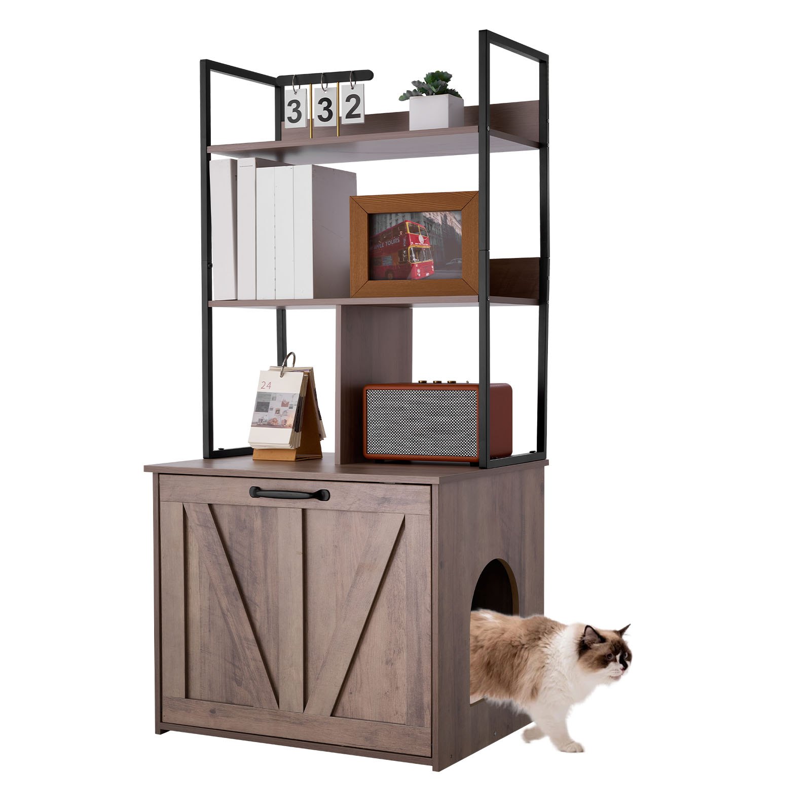 VEVOR Cat Litter Box Enclosure Furniture, 60 cm Hidden Litter Box Cabinet with Storage Shelves, Modern Style, Waterproof Cat Washroom Side Table Cat House, Fit Most of Litterbox, for Living Room
