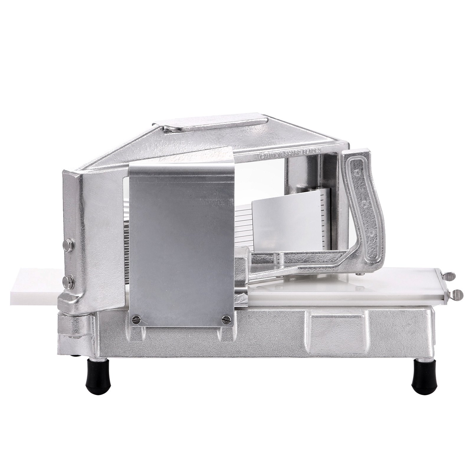 VEVOR tomato slicer with stainless steel blades and sturdy base.