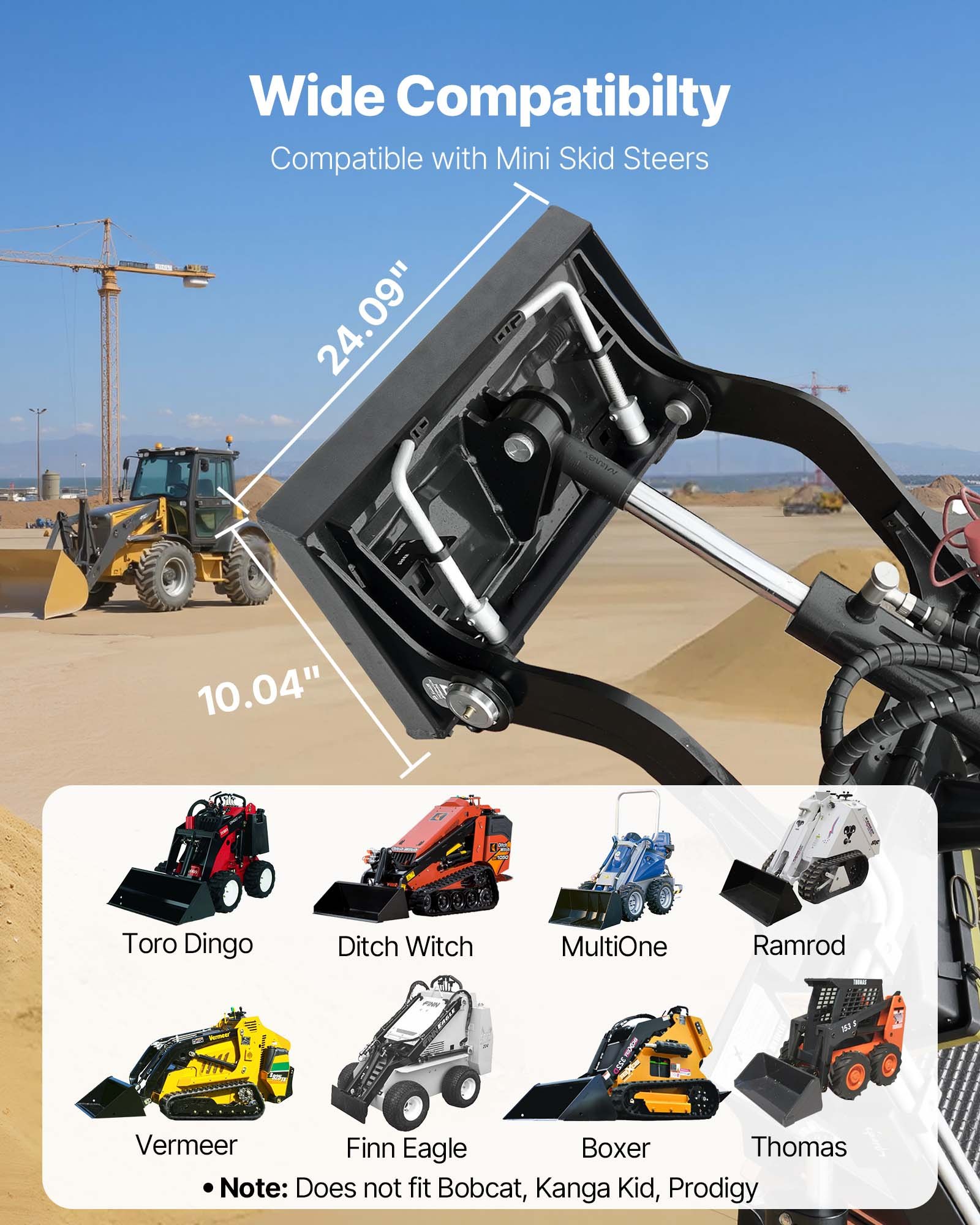 VEVOR 1/4 in Skid Steer Mount Plate, Universal Quick Attach Mount Plate, Easy to Bolt, 1500lbs Load Capacity, Heavy Duty Steel Loader Plates Compatible with Toro Dingo Skid Steers & Tractors