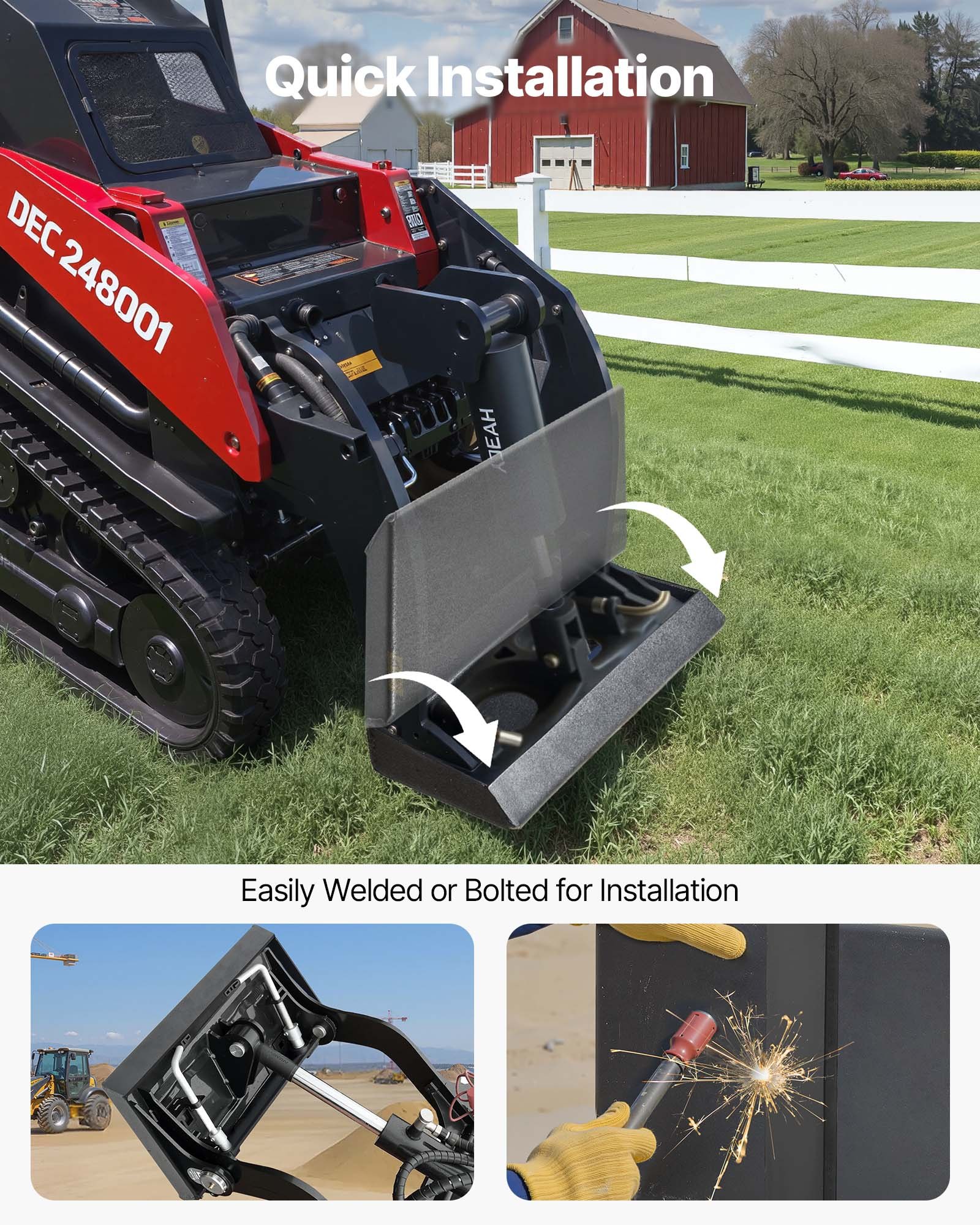 VEVOR 1/4 in Skid Steer Mount Plate, Universal Quick Attach Mount Plate, Easy to Bolt, 1500lbs Load Capacity, Heavy Duty Steel Loader Plates Compatible with Toro Dingo Skid Steers & Tractors