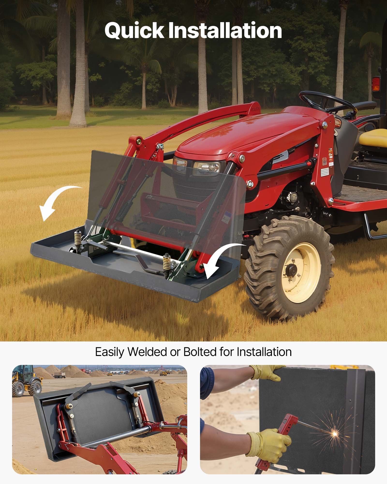 VEVOR 12 mm Skid Steer Mount Plate Universal Quick Attach Mount Plate, Easy to Bolt, 4082 kg Max Load Capacity, Heavy Duty Steel Loader Plates Compatible with Kubota Bobcat Skid Steers and Tractors