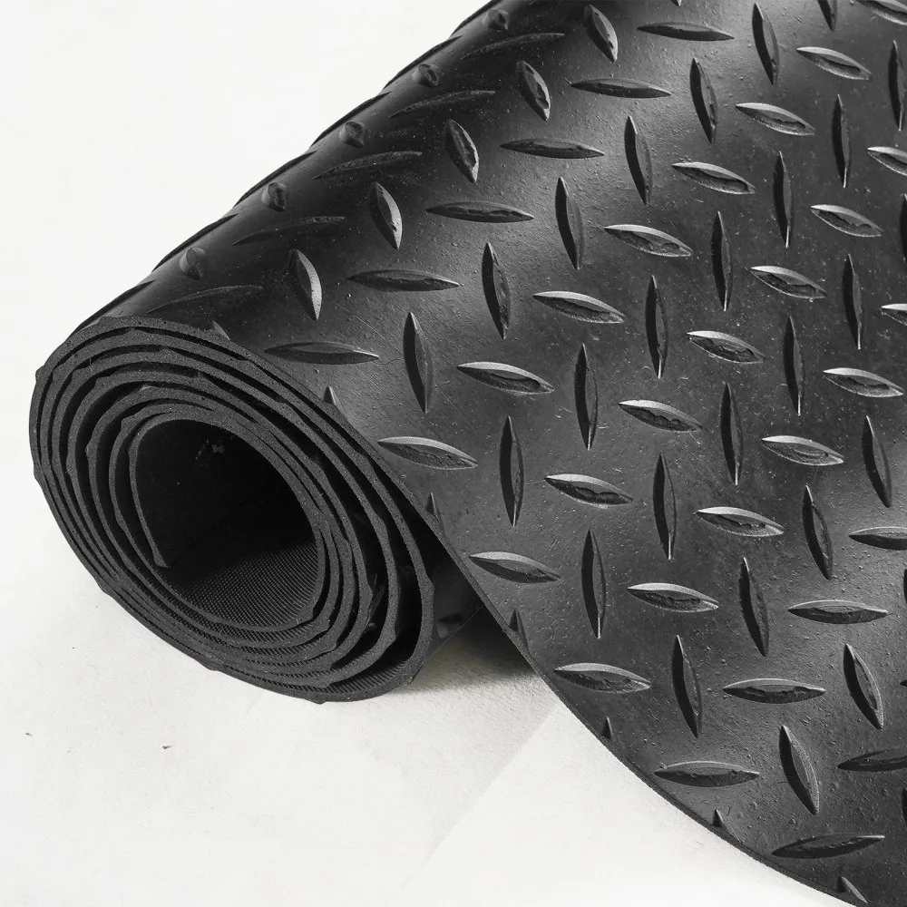 VEVOR Diamond-Plate Rubber Flooring Roll, 3 mm x 4 ft x 6 ft Garage Floor Mat, SBR Rubber Garage Flooring Roll, Easy to Clean, Diamond Plate Rubber Mat for Under Cars, Garage Industry Gym, Black