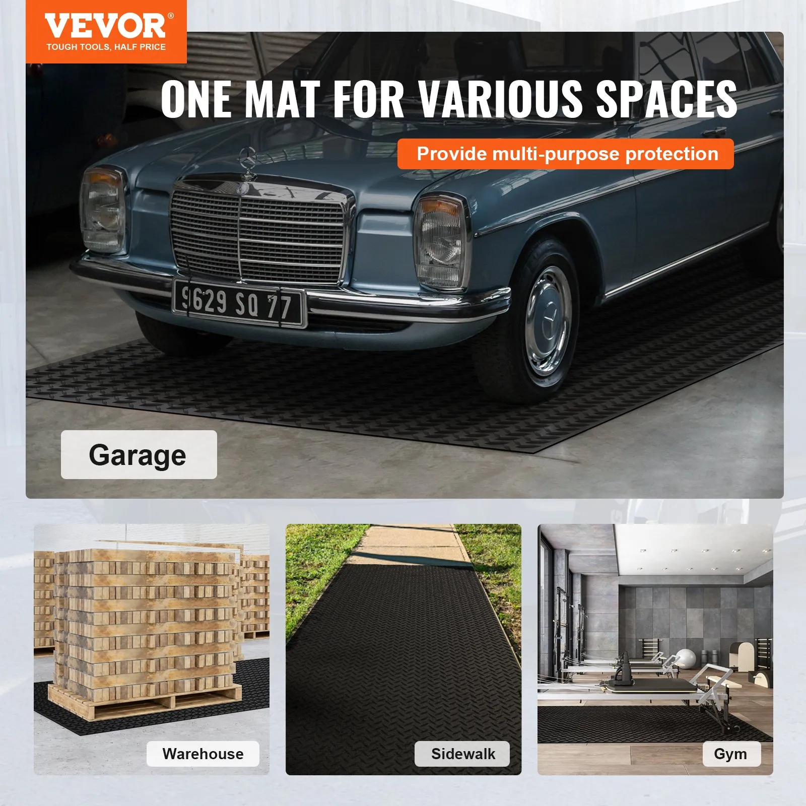 VEVOR Diamond-Plate Rubber Flooring Roll, 3 mm x 4 ft x 6 ft Garage Floor Mat, SBR Rubber Garage Flooring Roll, Easy to Clean, Diamond Plate Rubber Mat for Under Cars, Garage Industry Gym, Black