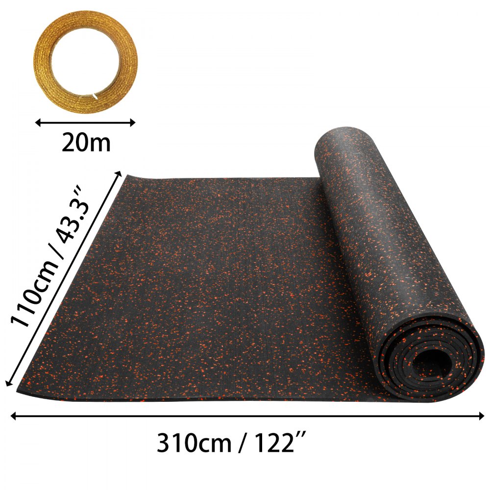 Rubber Flooring Rolls 3.6'x10.2' 9.5mm High Density Durable Rolls