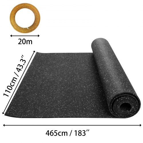 Rubber Flooring Mats Rolls 8mm 3.6'x15.3' Exercise & Gym High Density Non-slip