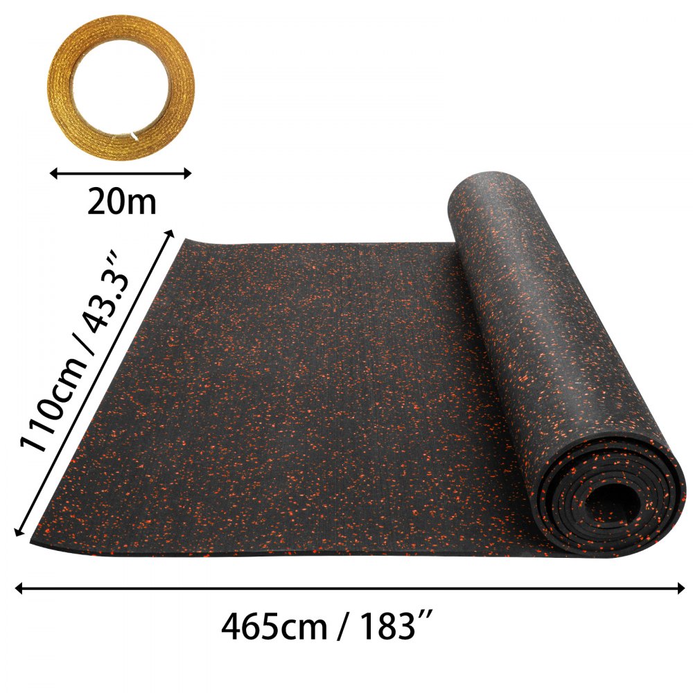 Premium Rubber Flooring Mats 8mm 3/8" 4'x15' Non-Slip Home Gym Basement Tough