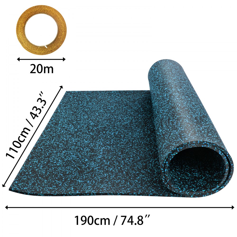 Rubber Flooring Rolls 3.6' X6.2',9.5mm Non-slip Exercise Mat Exercise & Gym