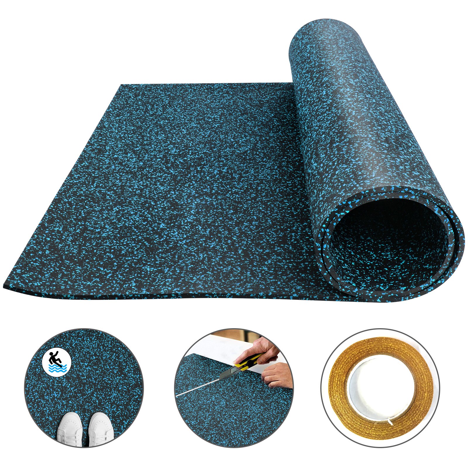 9.5mm Rubber Gym Flooring Rolls-3.6'x6.2' Exercise &Gym Equipment Mat Basement