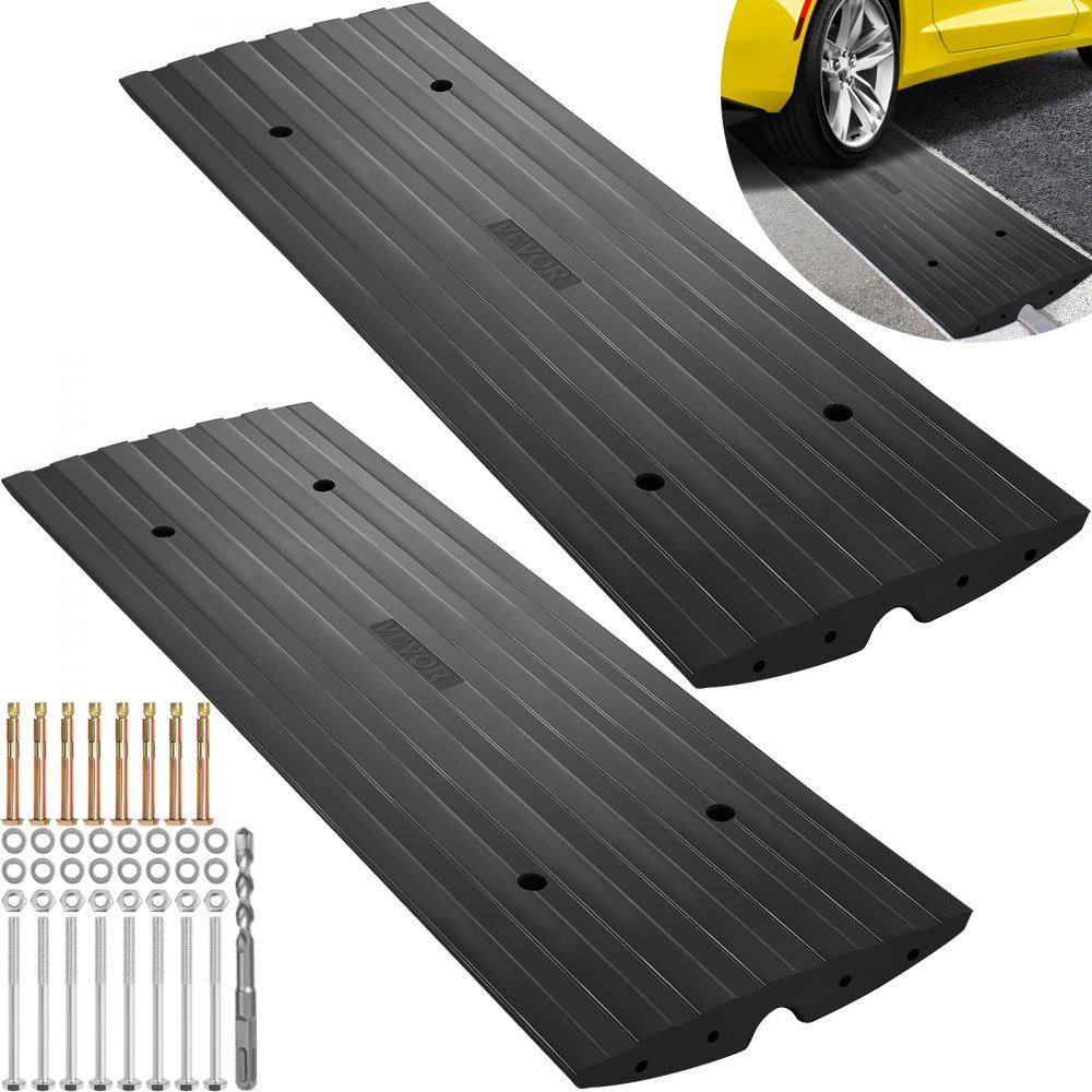 VEVOR Driveway Curb Bridge, 2 Pack 1 Channel Curb Bridge, 22046 Lbs Kapacita Gumový Driveway Curb Bridge, 2,6" Rise Curbside Bridge Rampa pre príjazdovú cestu, nakladací dok, garáž, chodník, auto, nákladné auto, skúter