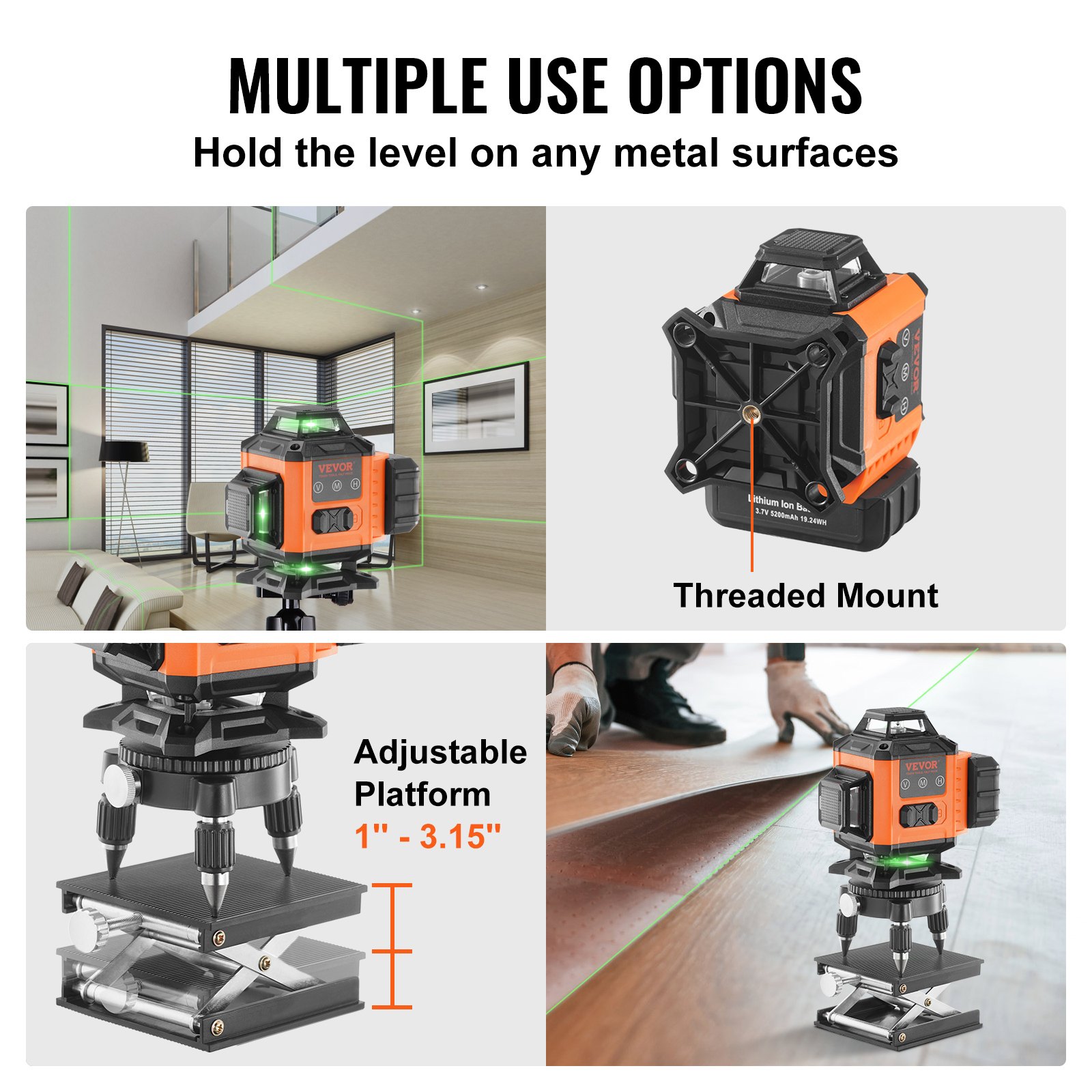 VEVOR Laser Level, 100ft, Self Leveling Manual Green 4 x 360° Cross 16 Line Laser, IP54 Waterproof Manual Self-leveling Mode & 5h Continuous Working Time Line Laser, Battery Include