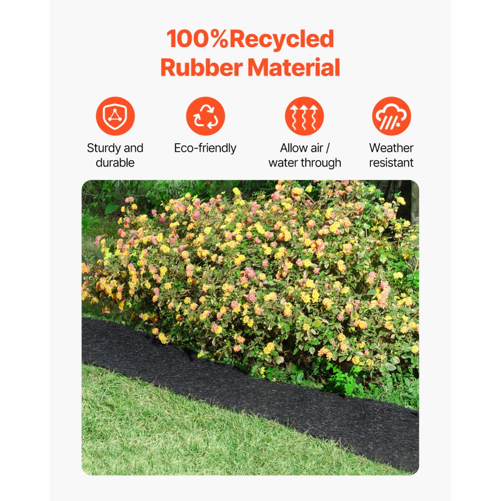 VEVOR Rubber Mulch for Landscaping, Recycled Rubber Mulch Mat 120 x 4.5 in, Permanent Rubber Pathway, Natural-Looking Black Mulch Garden Edging Border for Plants, Vegetables & Flower Garden Barrier