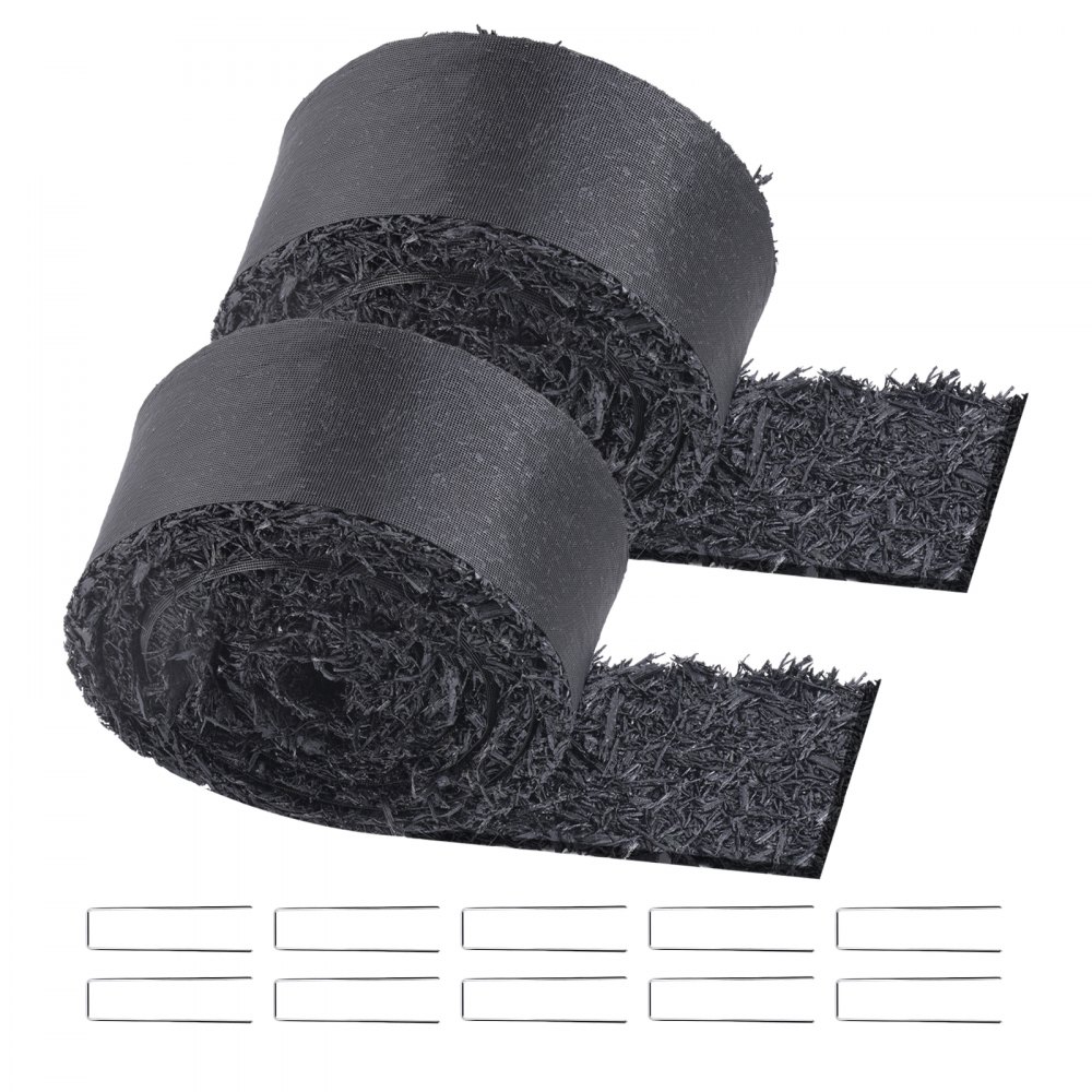 VEVOR Rubber Mulch for Landscaping, 2 Rolls Recycled Rubber Mulch Mat 120 x 4.5 in, Permanent Rubber Pathway, Natural-Looking Black Mulch Garden Edging for Plants, Vegetables & Flower Garden Barrier