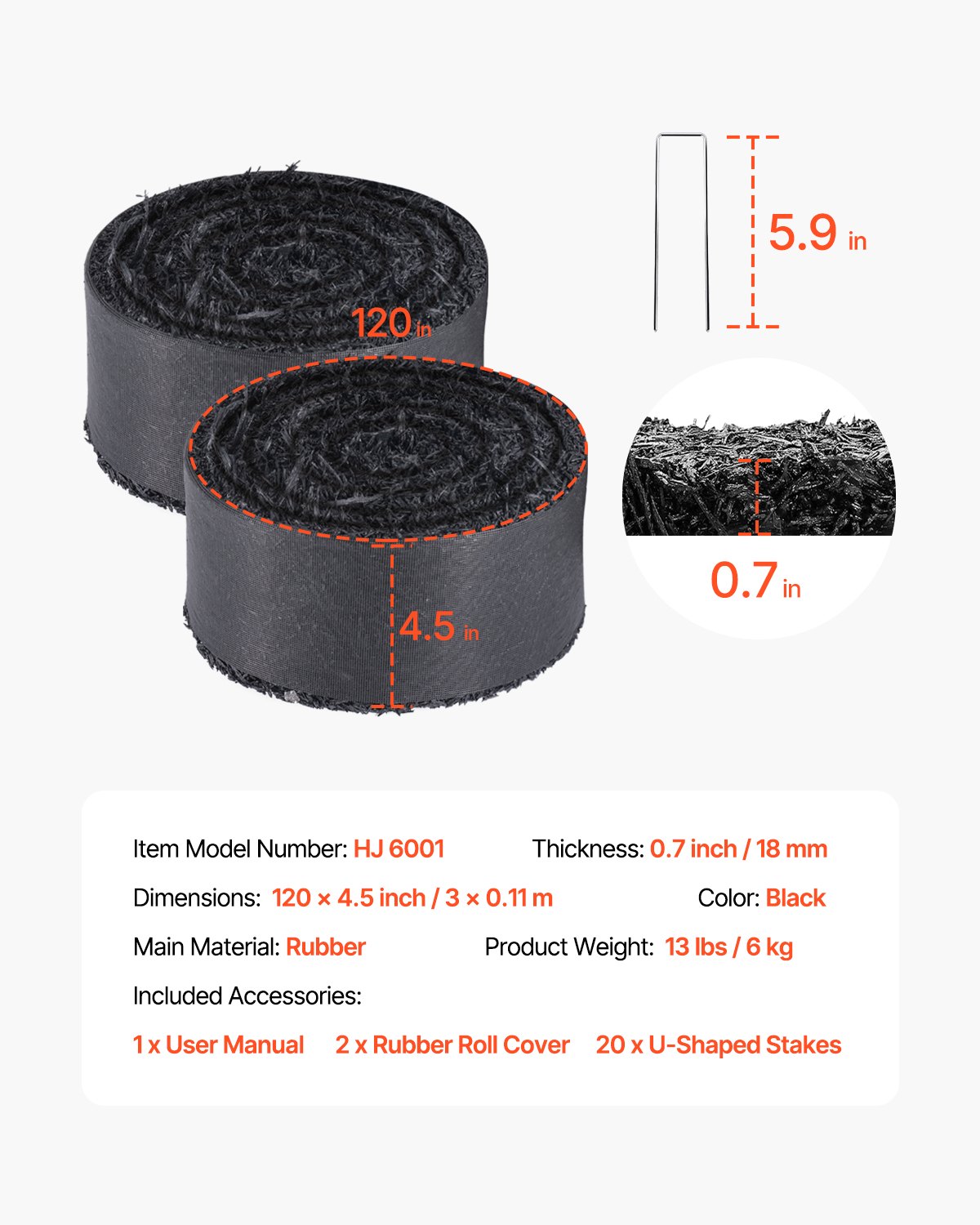 VEVOR Rubber Mulch for Landscaping, 2 Rolls Recycled Rubber Mulch Mat 120 x 4.5 in, Permanent Rubber Pathway, Natural-Looking Black Mulch Garden Edging for Plants, Vegetables & Flower Garden Barrier