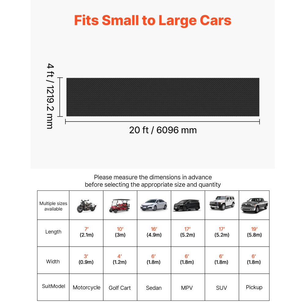 VEVOR Garage Floor Roll, 1.22 x 6.1 m Garage Flooring Mat, 3 mm Thickened Rubber Diamond Plate Floor Protector Mat, Non-Slip, Wear-resist, Waterproof, Easy to Clean for Warehouse, Gyms, Trailer, Black