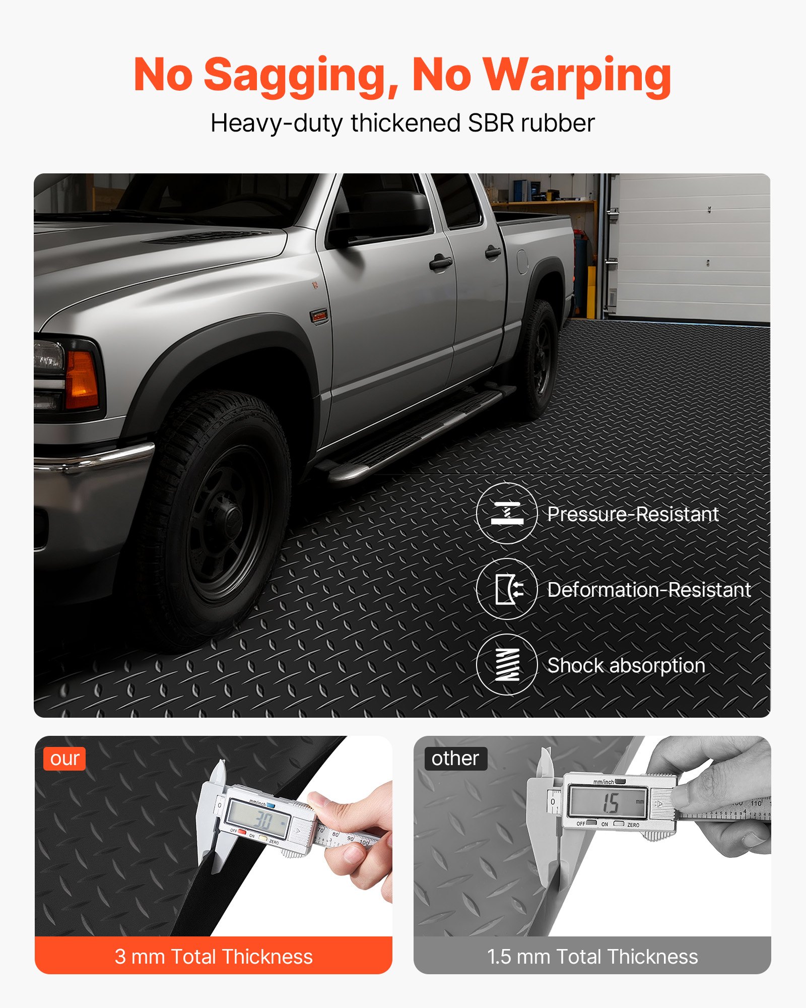 VEVOR Garage Floor Roll, 4 x 20 ft Garage Flooring Mat, 3 mm Thickened Rubber Diamond Plate Floor Protector Mat, Non-Slip, Wear-resist, Waterproof, Easy to Clean for Warehouse, Gyms,Trailer, Black