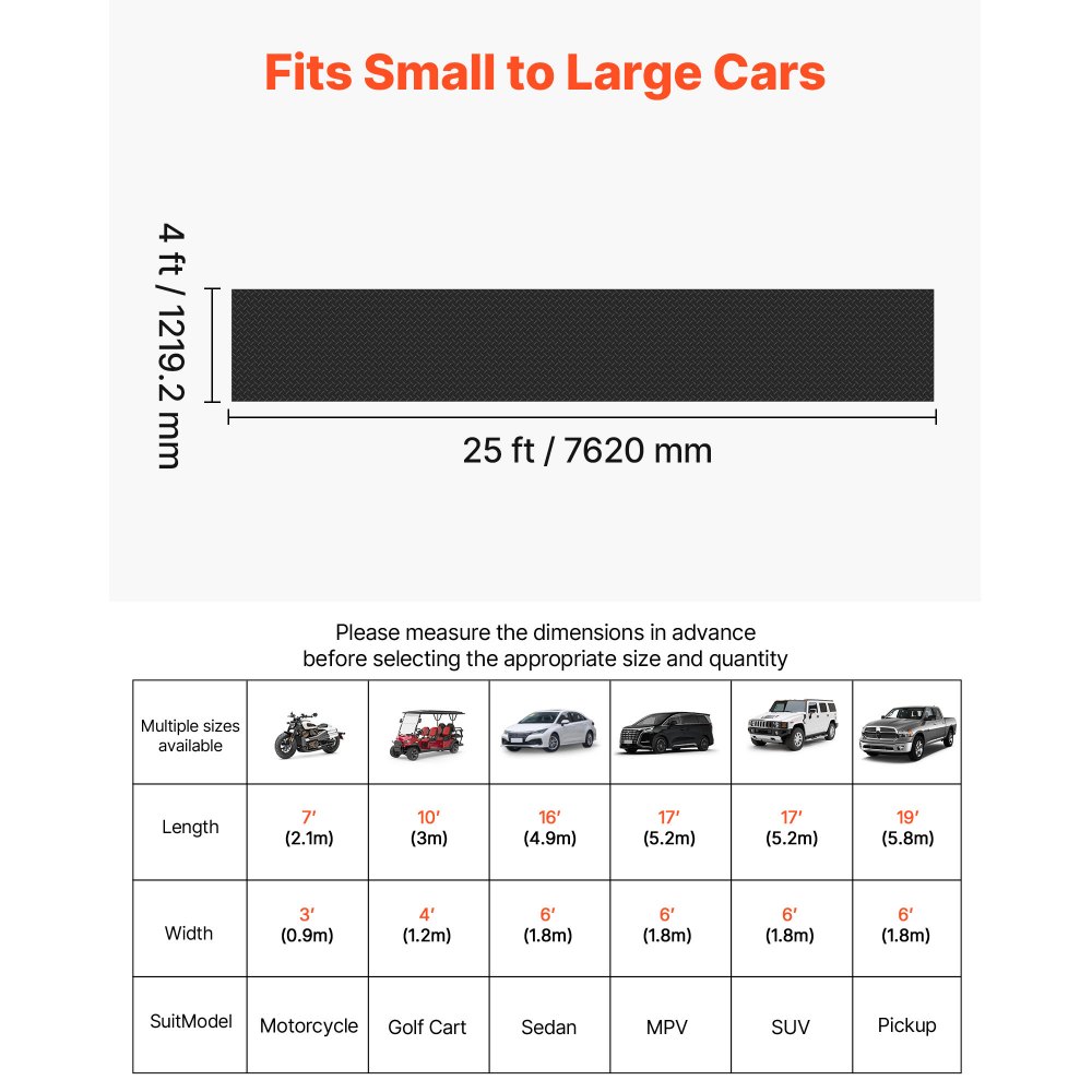 VEVOR Garage Floor Roll, 1.22 x 7.62 m Garage Flooring Mat, 3 mm Thickened Rubber Diamond Plate Floor Protector Mat, Non-Slip, Wear-resist Waterproof, Easy to Clean for Warehouse, Gyms, Trailer, Black