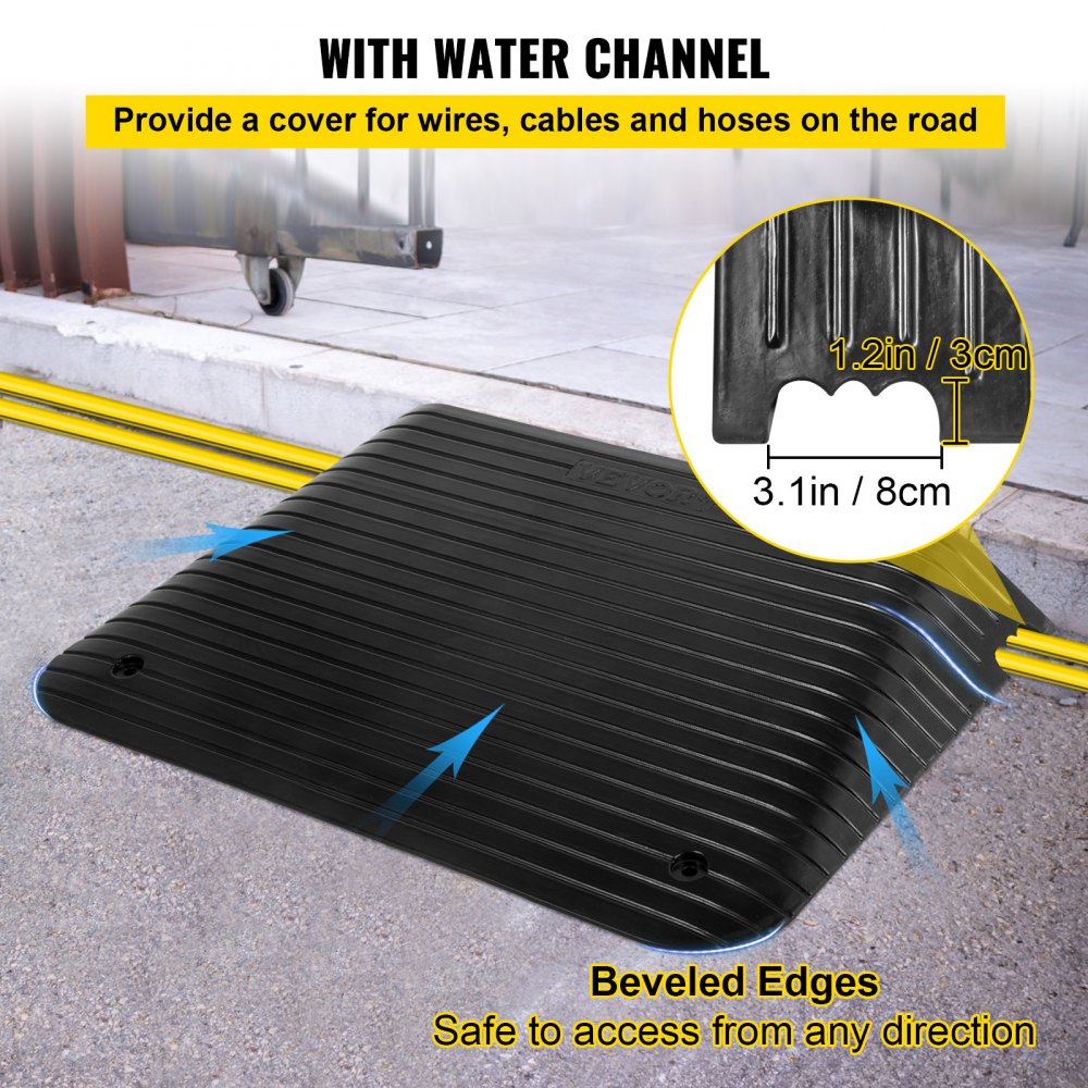 VEVOR Rubber Threshold Ramp, 4" Rise Doorway Ramp, 1 Pack with Channel Recycled Rubber Rated 3300 Lbs Load Capacity, Non-Slip Surface with Full Accessories for Wheelchair and Scooter