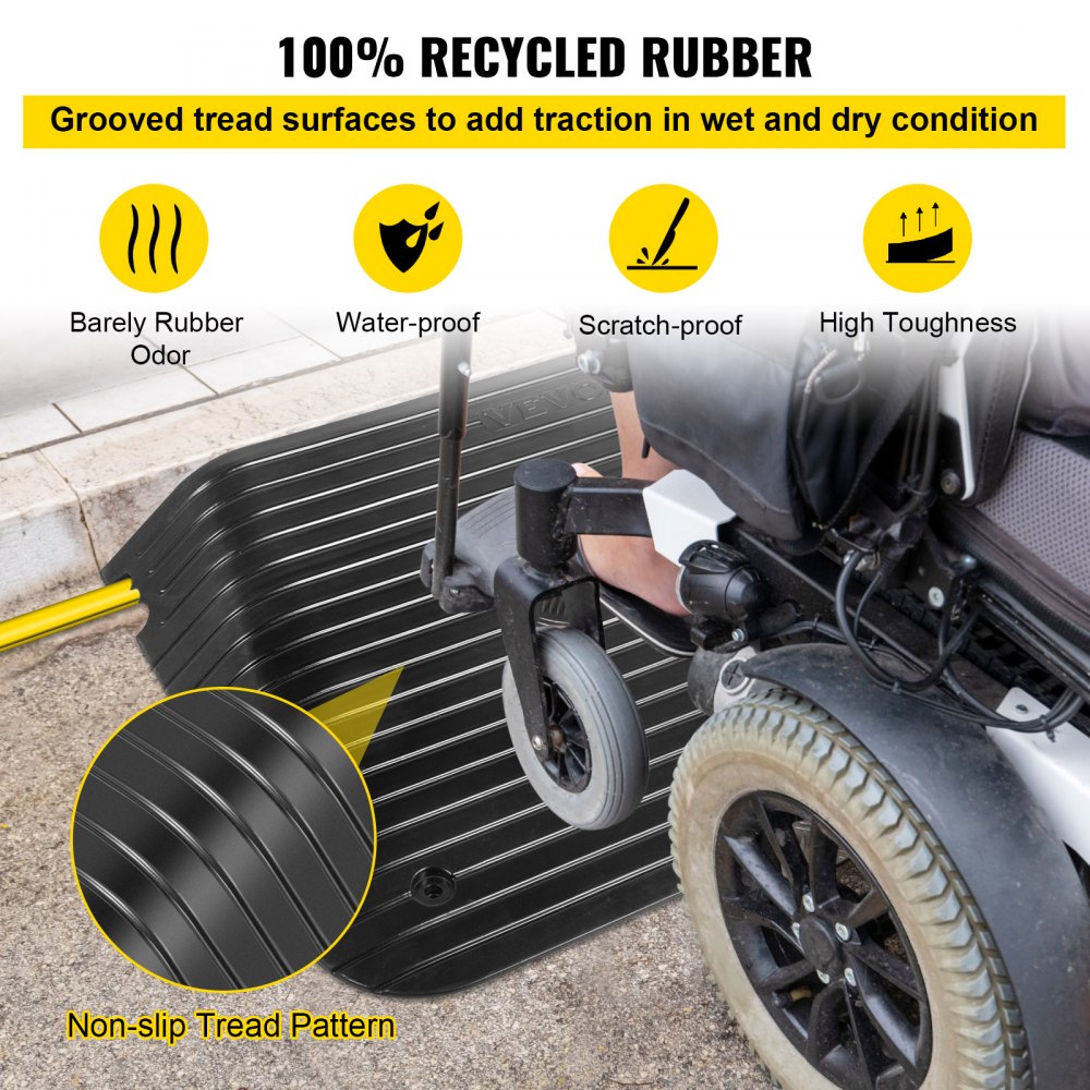 VEVOR Rubber Threshold Ramp, 4" Rise Doorway Ramp, 1 Pack with Channel Recycled Rubber Rated 3300 Lbs Load Capacity, Non-Slip Surface with Full Accessories for Wheelchair and Scooter