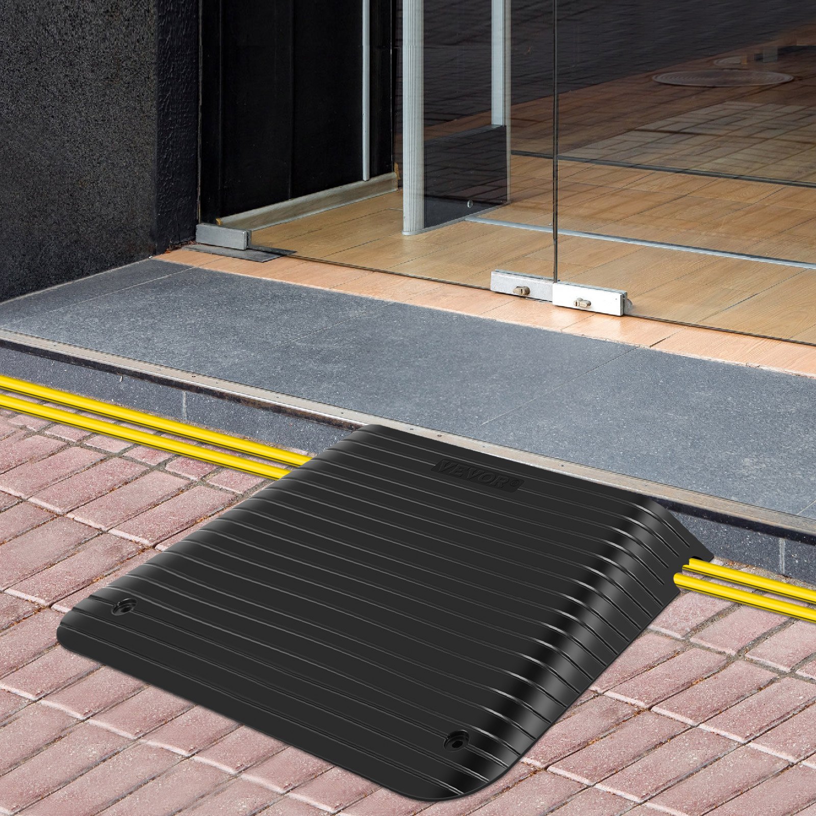 VEVOR Rubber Threshold Ramp, 4" Rise Doorway Ramp, 1 Pack with Channel Recycled Rubber Rated 3300 Lbs Load Capacity, Non-Slip Surface with Full Accessories for Wheelchair and Scooter