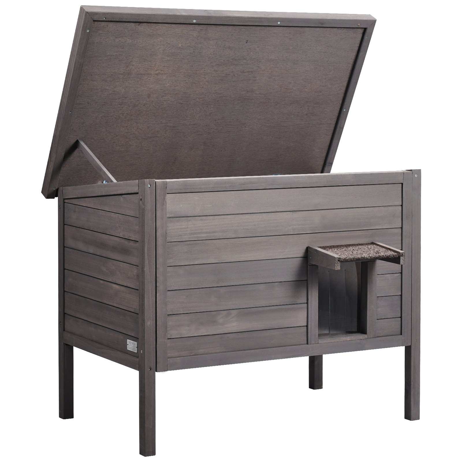 VEVOR Outdoor Cat House Weatherproof, Feral Cat Shelter for Multiple Cats, Outdoor Wooden Cat Rabbit House with All-Round Foam Insulated, Open Roof, PVC Door Flaps, 34"L x 22"W x 27"H