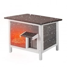 VEVOR Outdoor Cat House Weatherproof, Feral Cat Shelter for Multiple Cats, Outdoor Wooden Cat Rabbit House with All-Round Foam Insulated, Open Roof, PVC Door Flaps, 24"L x 20"W x 21"H