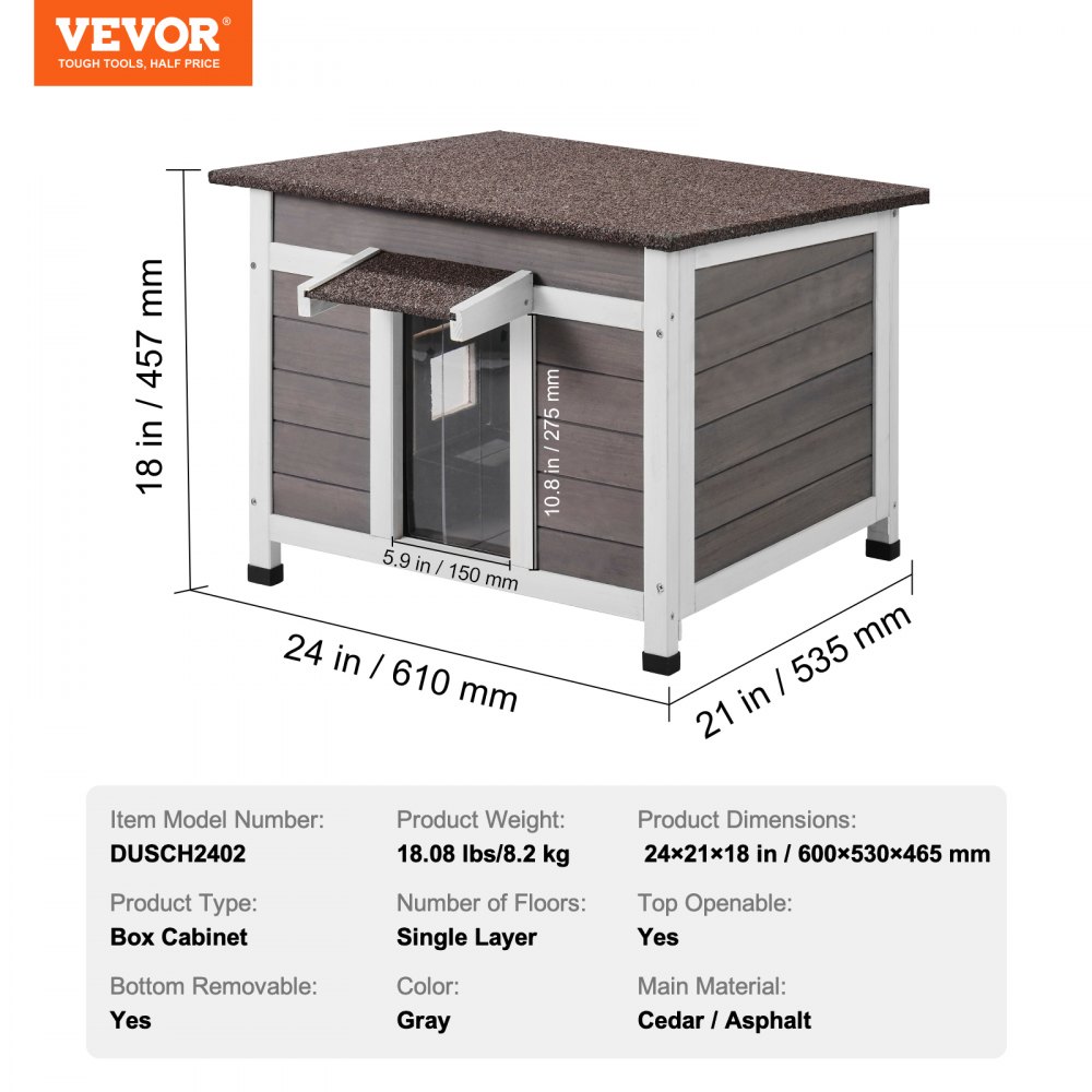 VEVOR Outdoor Cat House Weatherproof, Feral Cat Shelter for Multiple Cats, Outdoor Wooden Cat Rabbit House with a Window, Open Roof and PVC Door Flaps, 24"L x 21"W x 18"H