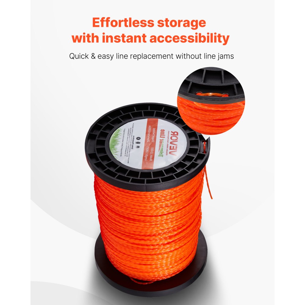 VEVOR 0.095 in 1280 ft String Trimmer Line, Orange Heavy Duty Weed Eater String, Premium Nylon Universal Replacement Trimmer Line Spool with Twisted Design, Suitable for Professional & Homeowner Use