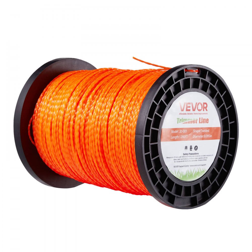 VEVOR 0.095 in 1280 ft String Trimmer Line, Orange Heavy Duty Weed Eater String, Premium Nylon Universal Replacement Trimmer Line Spool with Twisted Design, Suitable for Professional & Homeowner Use