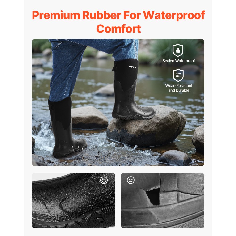VEVOR Men's Rubber Boots, Protective Footwear, Waterproof Anti Slip Hunting Boots, Gardening Insulated Mud Boots, Protective Footwear, Lightweight & Durable, for Manufacturing, Farming, Size 9 US