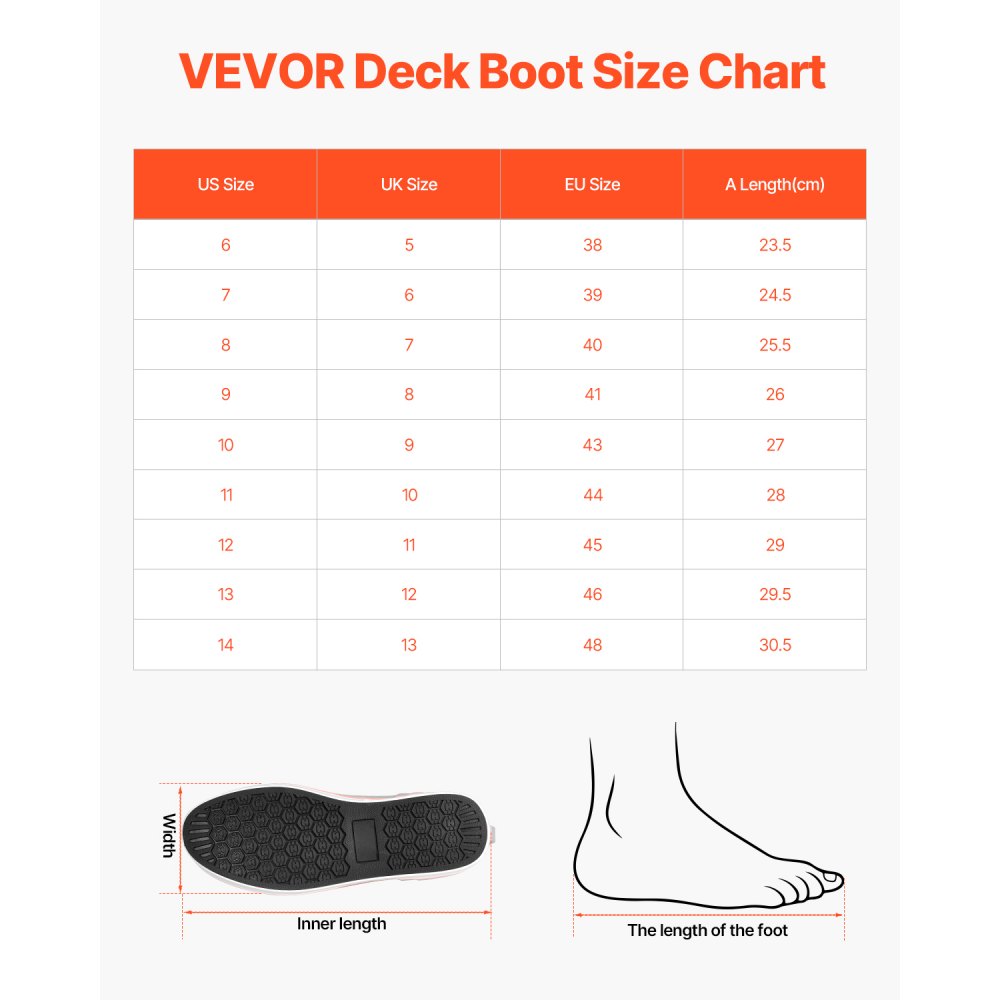 VEVOR Men's Deck Boots, Waterproof Fishing Rain Boots, Anti-Slip Ankle Rubber Outdoor Work Shoes, Gardening Insulated Mud Boots Footwear, Lightweight & Durable, for Manufacturing, Farming, Size 13 US