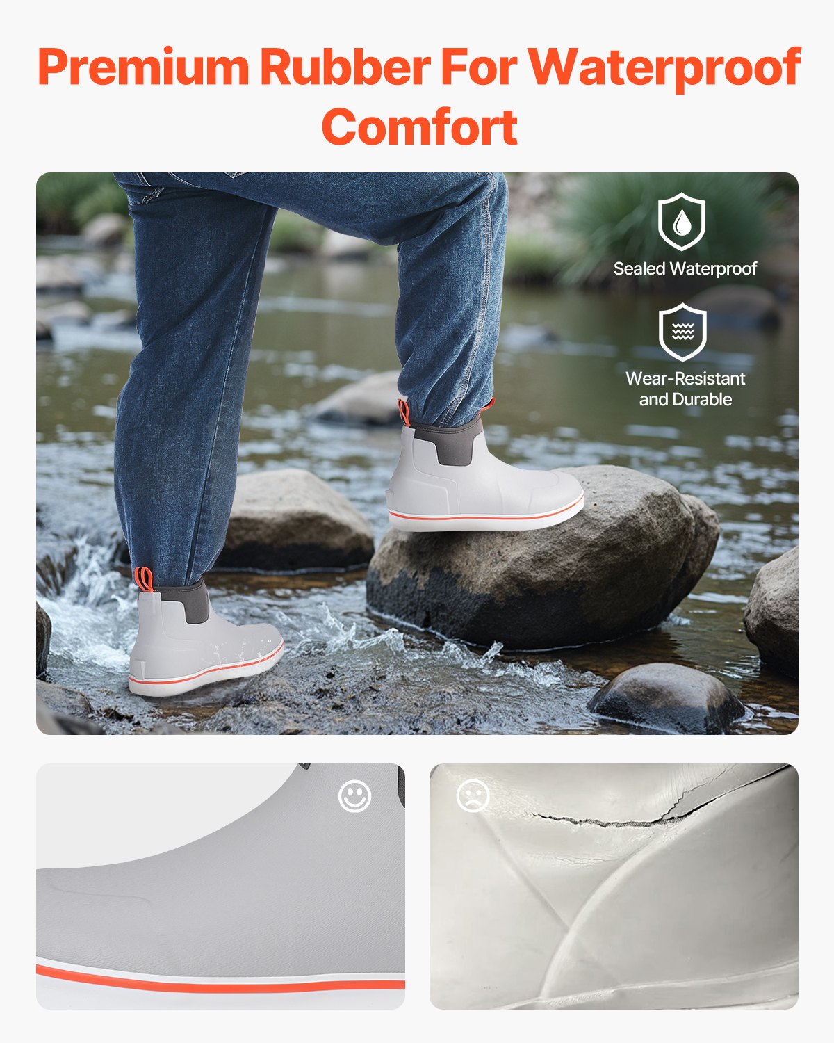 VEVOR Men's Deck Boots, Waterproof Fishing Rain Boots, Anti-Slip Ankle Rubber Outdoor Work Shoes, Gardening Insulated Mud Boots Footwear, Lightweight & Durable, for Manufacturing, Farming, Size 13 US