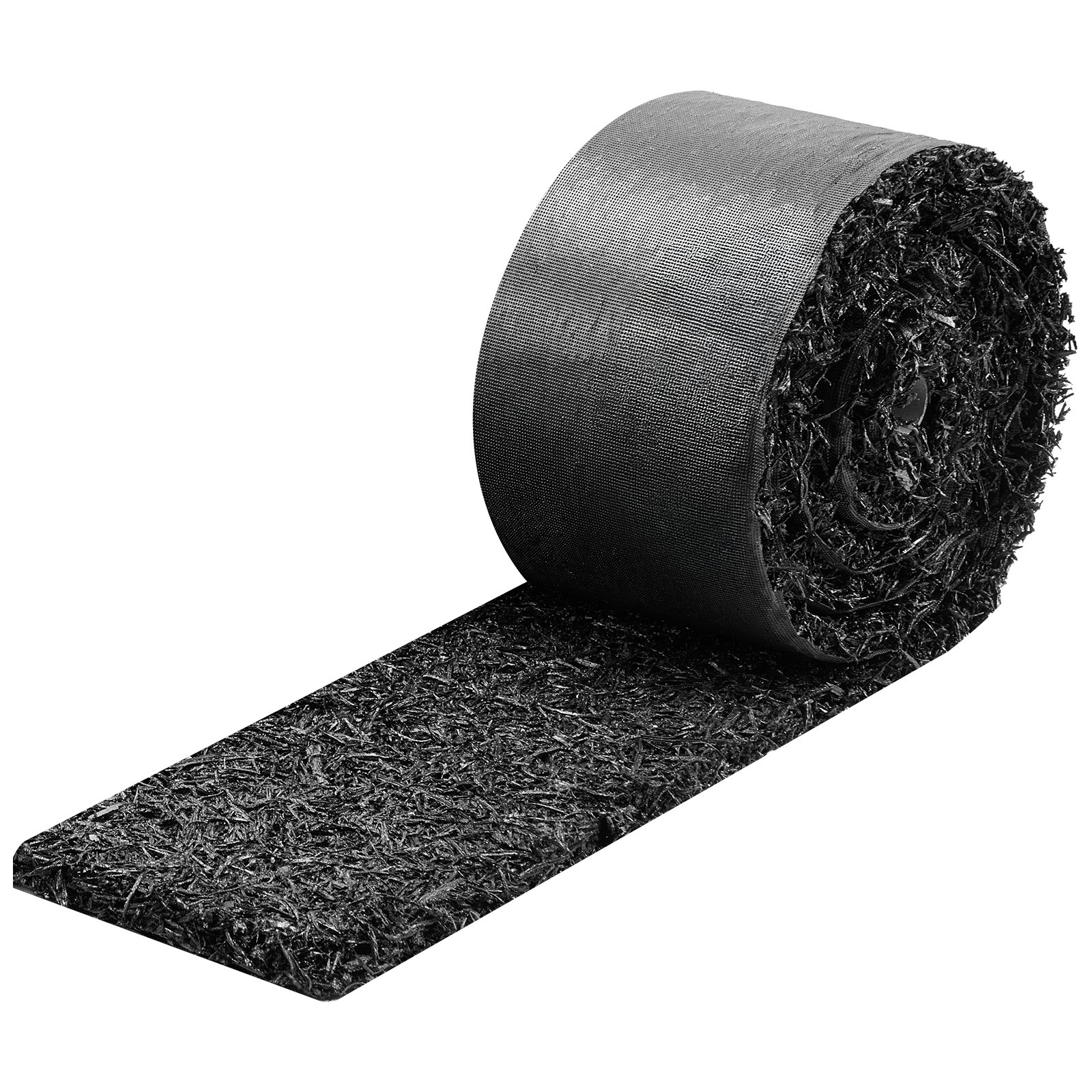 VEVOR Rubber Mulch Mat Roll, 2 Rolls 120 x 4.5 in, Recycled Rubber Permanent Mulch Edging Border, Natural-Looking Flower Barrier with Stakes, 0.5 in Thick Cuttable Garden Edgings for Landscaping