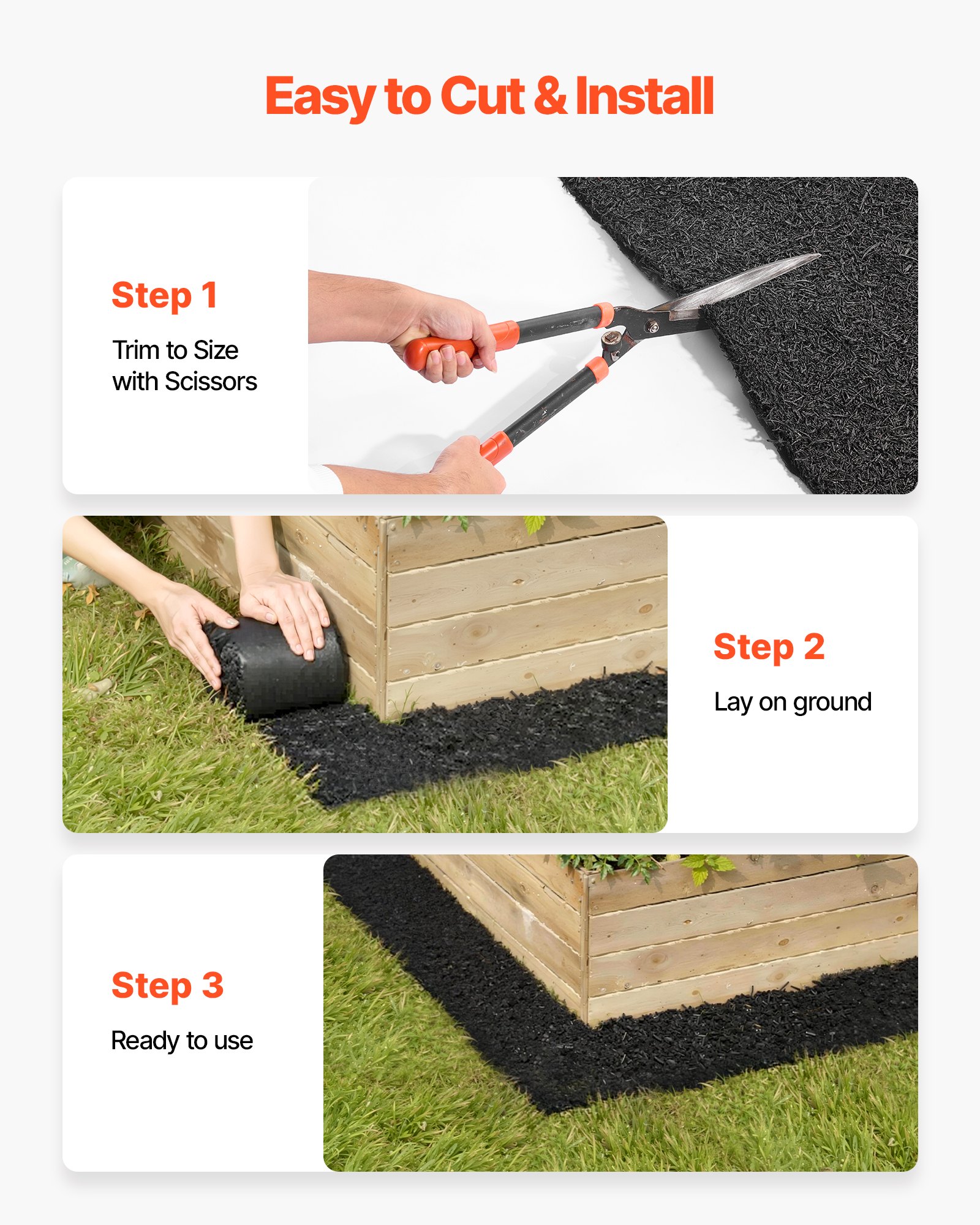 VEVOR Rubber Mulch Mat Roll, 356 x 14 cm, Recycled Rubber Permanent Mulch Edging Border, Natural-Looking Flower Barrier with Stakes, 0.5 in Thick Cuttable Garden Edgings for Landscaping