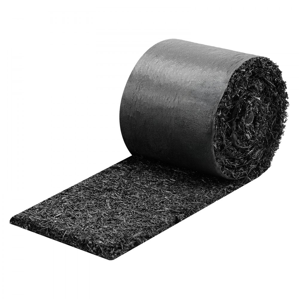VEVOR Rubber Mulch Mat Roll, 2 Rolls 140 x 4.5 in, Recycled Rubber Permanent Mulch Edging Border, Natural-Looking Flower Barrier with Stakes, 0.5 in Thick Cuttable Garden Edgings for Landscaping