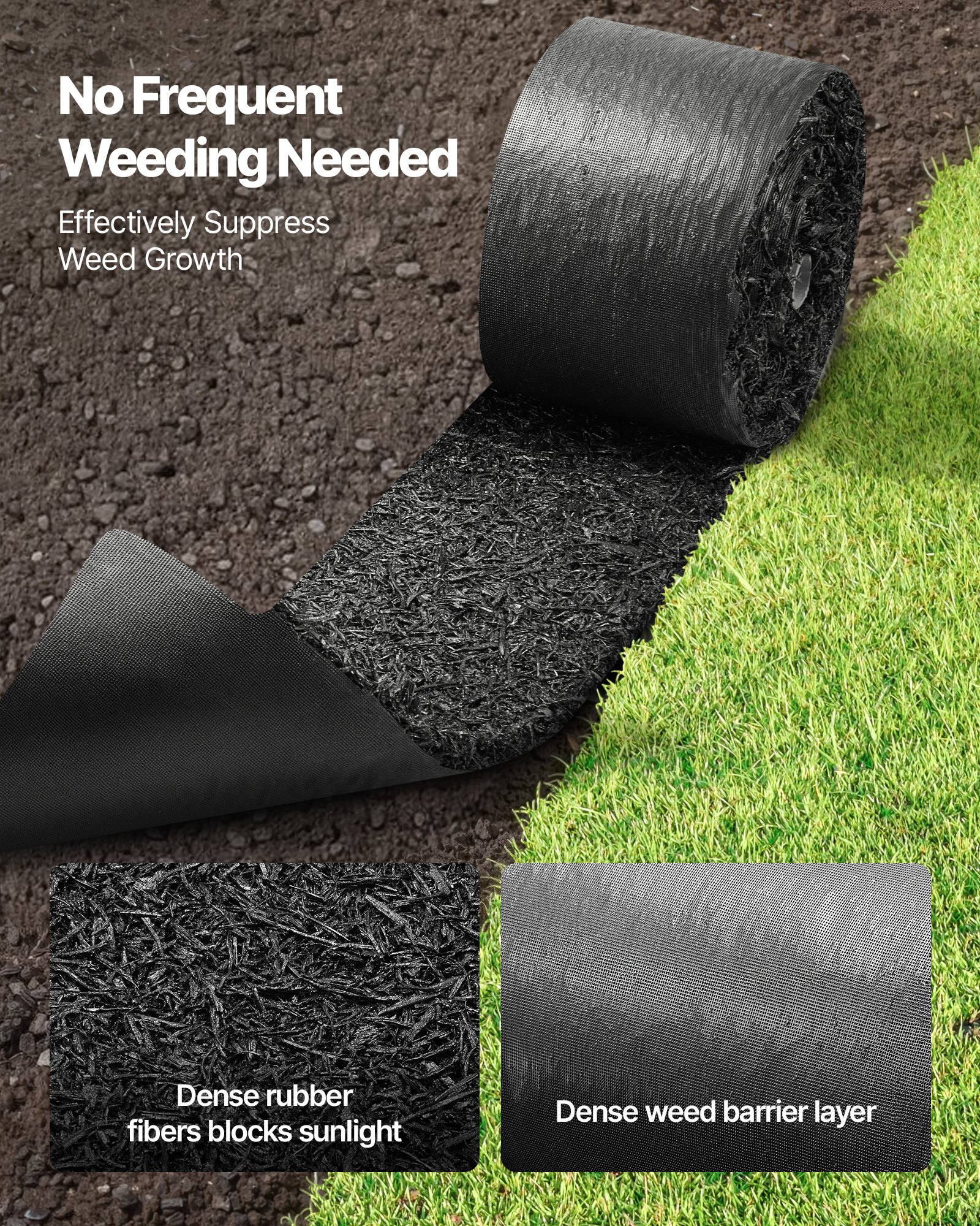 VEVOR Rubber Mulch Mat Roll, 2 Rolls 140 x 4.5 in, Recycled Rubber Permanent Mulch Edging Border, Natural-Looking Flower Barrier with Stakes, 0.5 in Thick Cuttable Garden Edgings for Landscaping