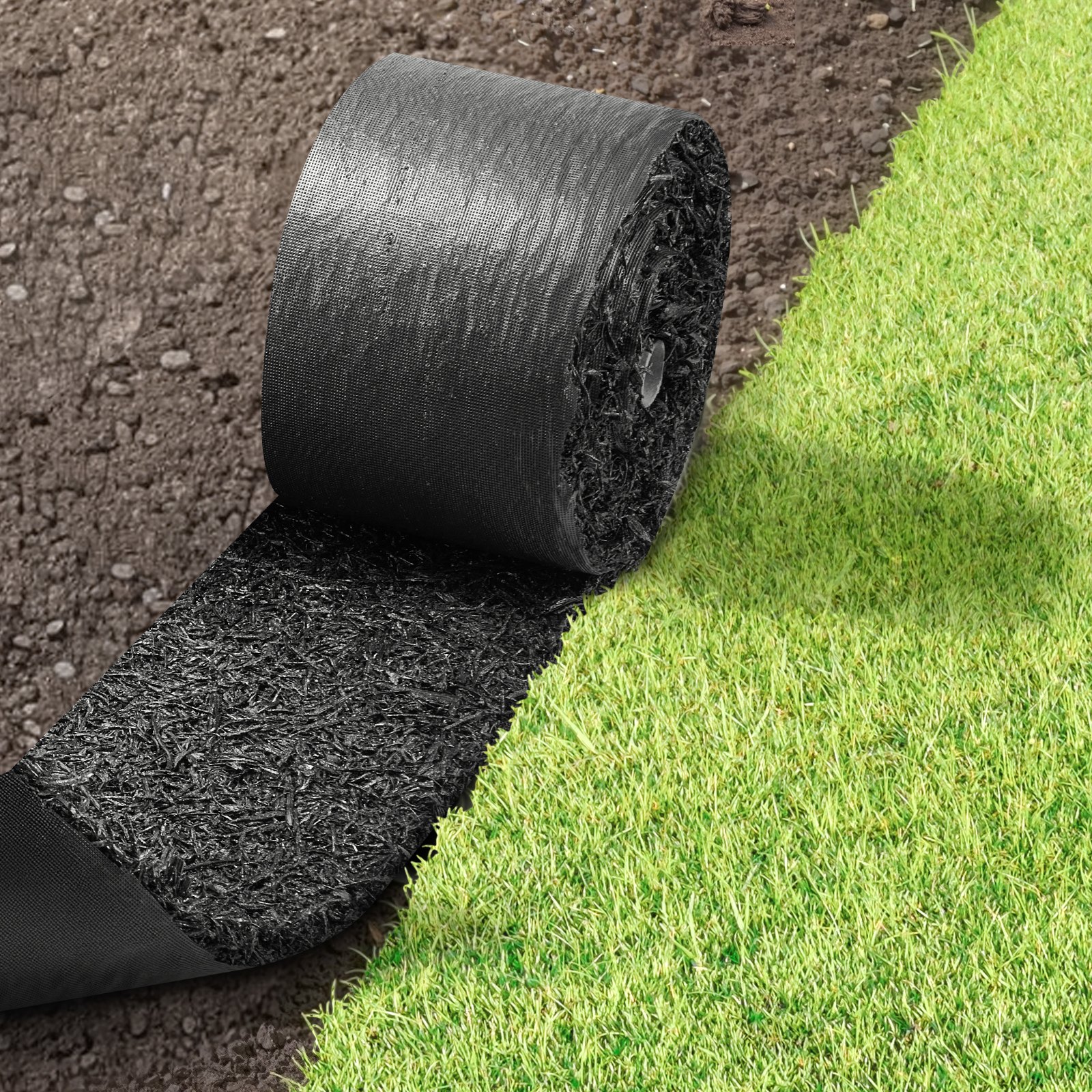 VEVOR Rubber Mulch Mat Roll, 2 Rolls 140 x 4.5 in, Recycled Rubber Permanent Mulch Edging Border, Natural-Looking Flower Barrier with Stakes, 0.5 in Thick Cuttable Garden Edgings for Landscaping